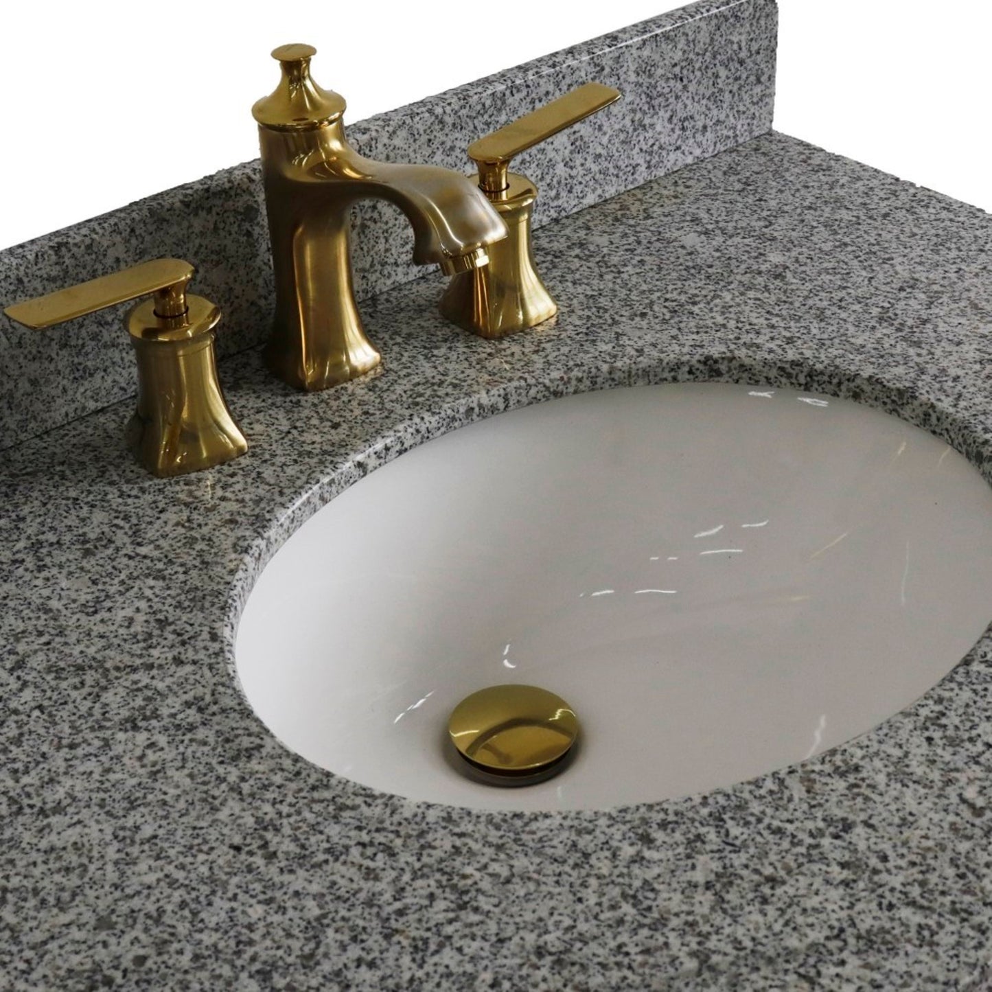 31" Single vanity in Blue finish with Gray granite and oval sink