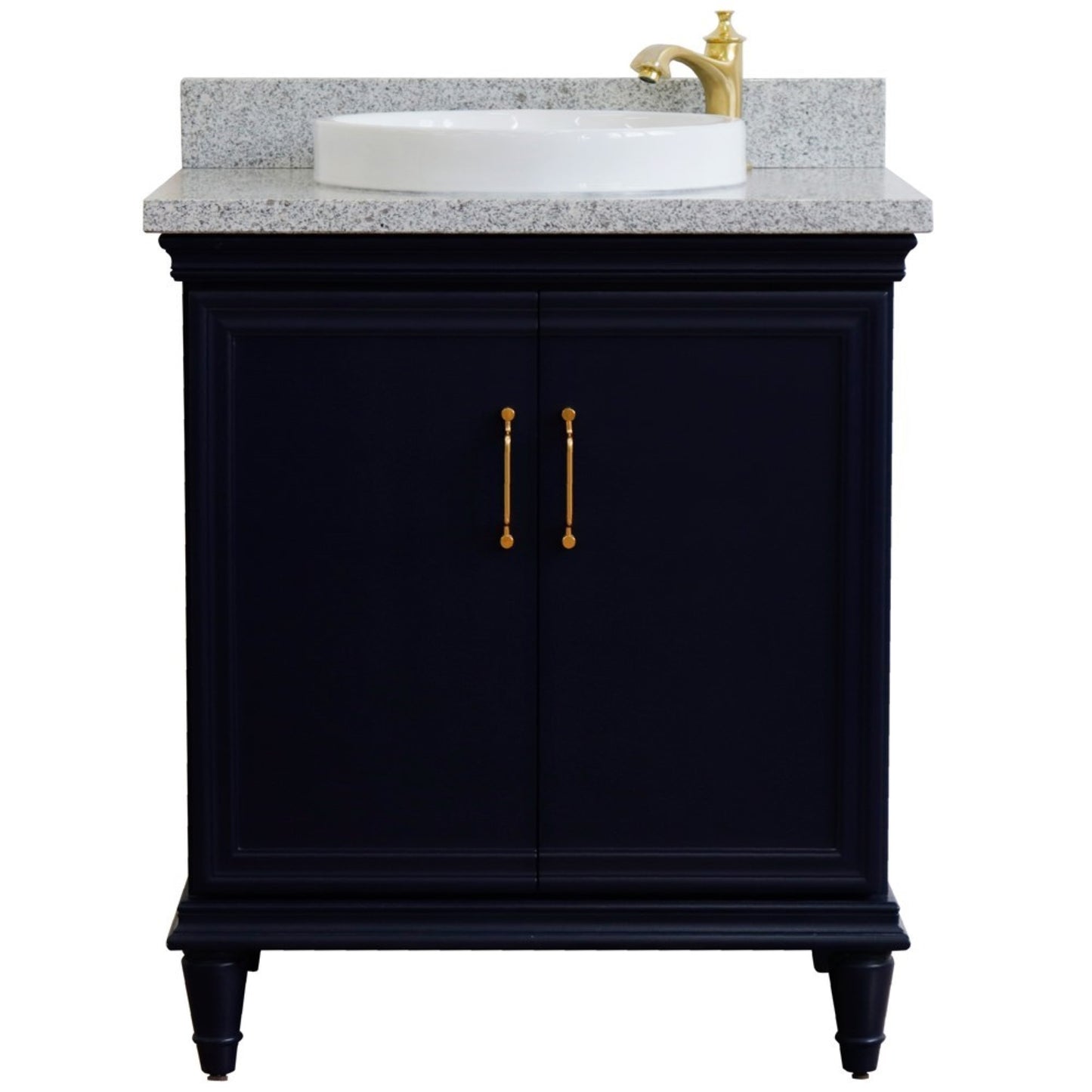 31" Single vanity in Blue finish with Gray granite and round sink