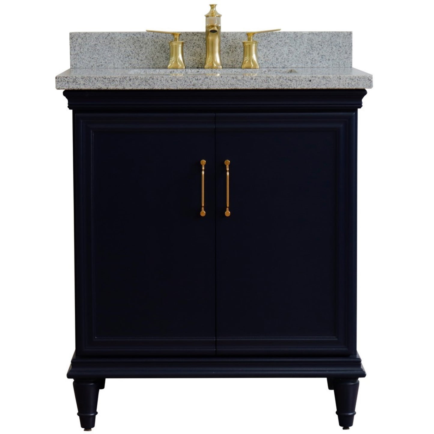 31" Single vanity in Blue finish with Gray granite and rectangle sink