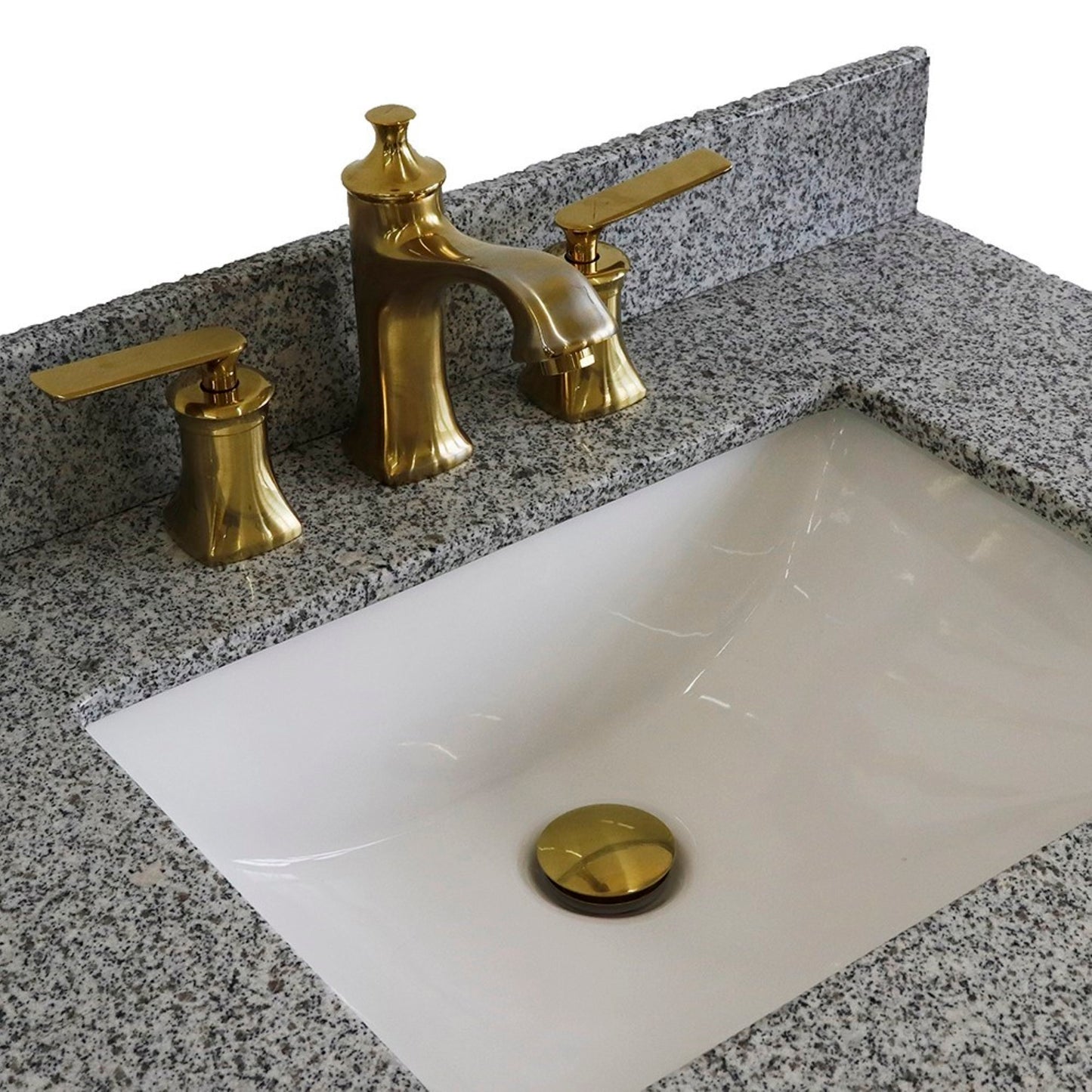 31" Single vanity in Blue finish with Gray granite and rectangle sink