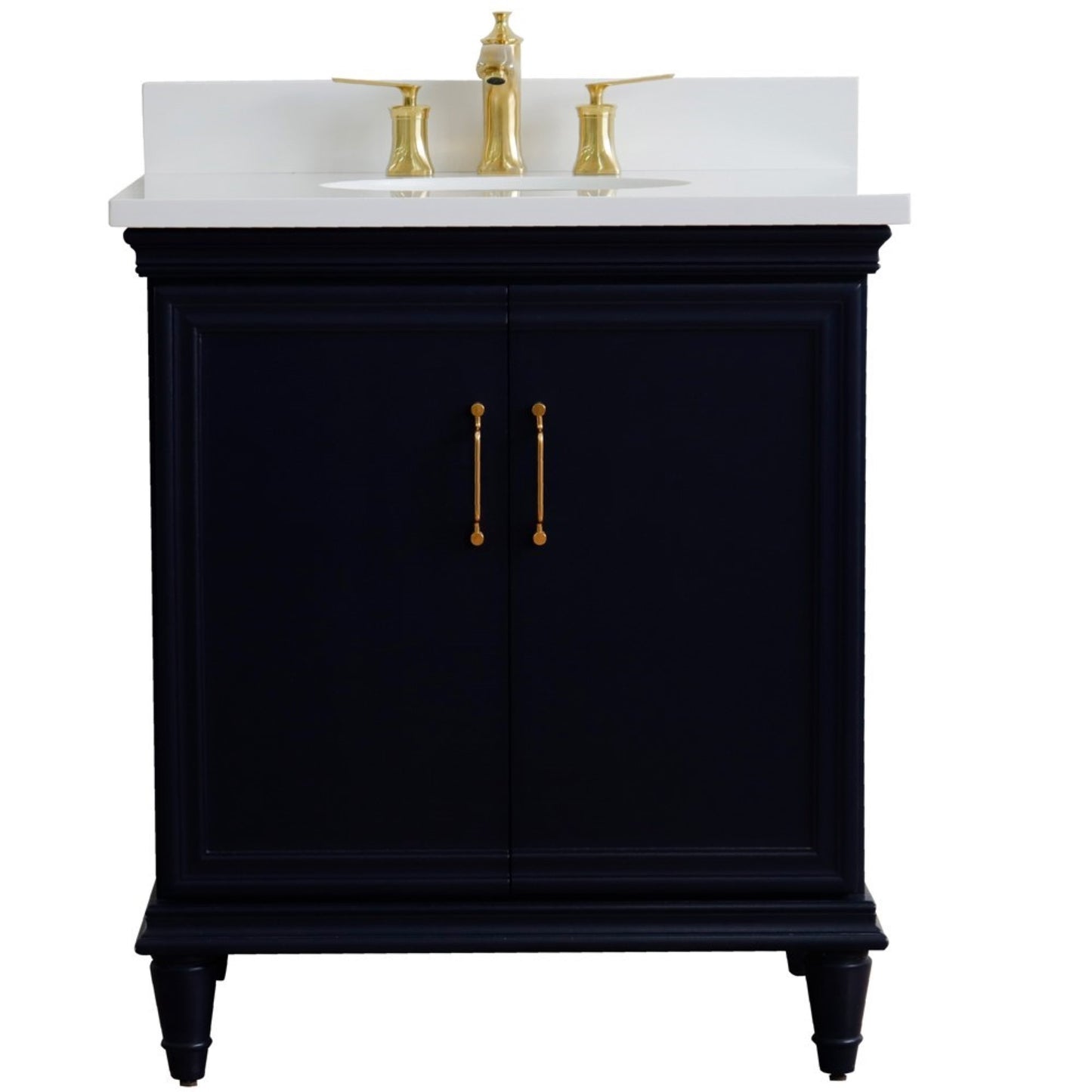 31" Single vanity in Blue finish with White engineered stone and oval sink