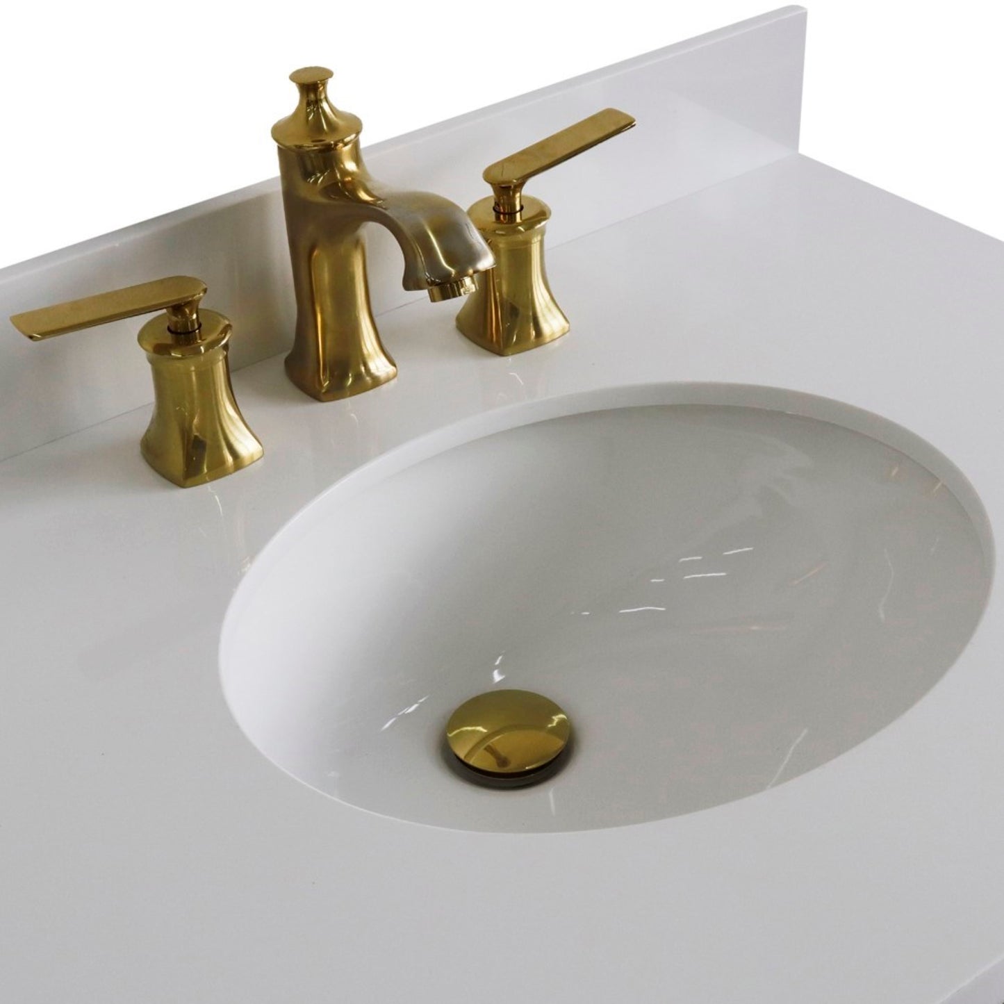 31" Single vanity in Blue finish with White engineered stone and oval sink