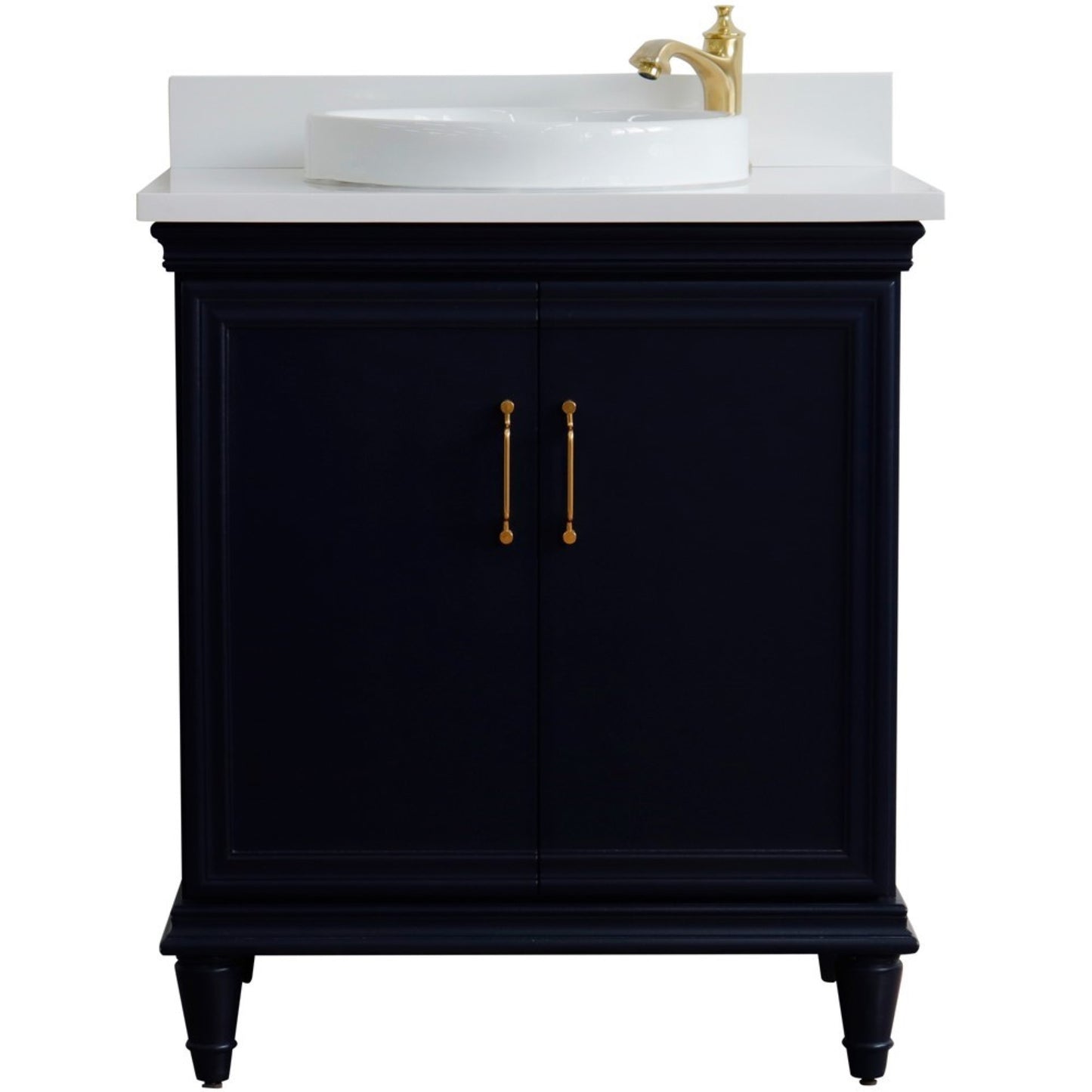 31" Single vanity in Blue finish with White engineered stone and round sink