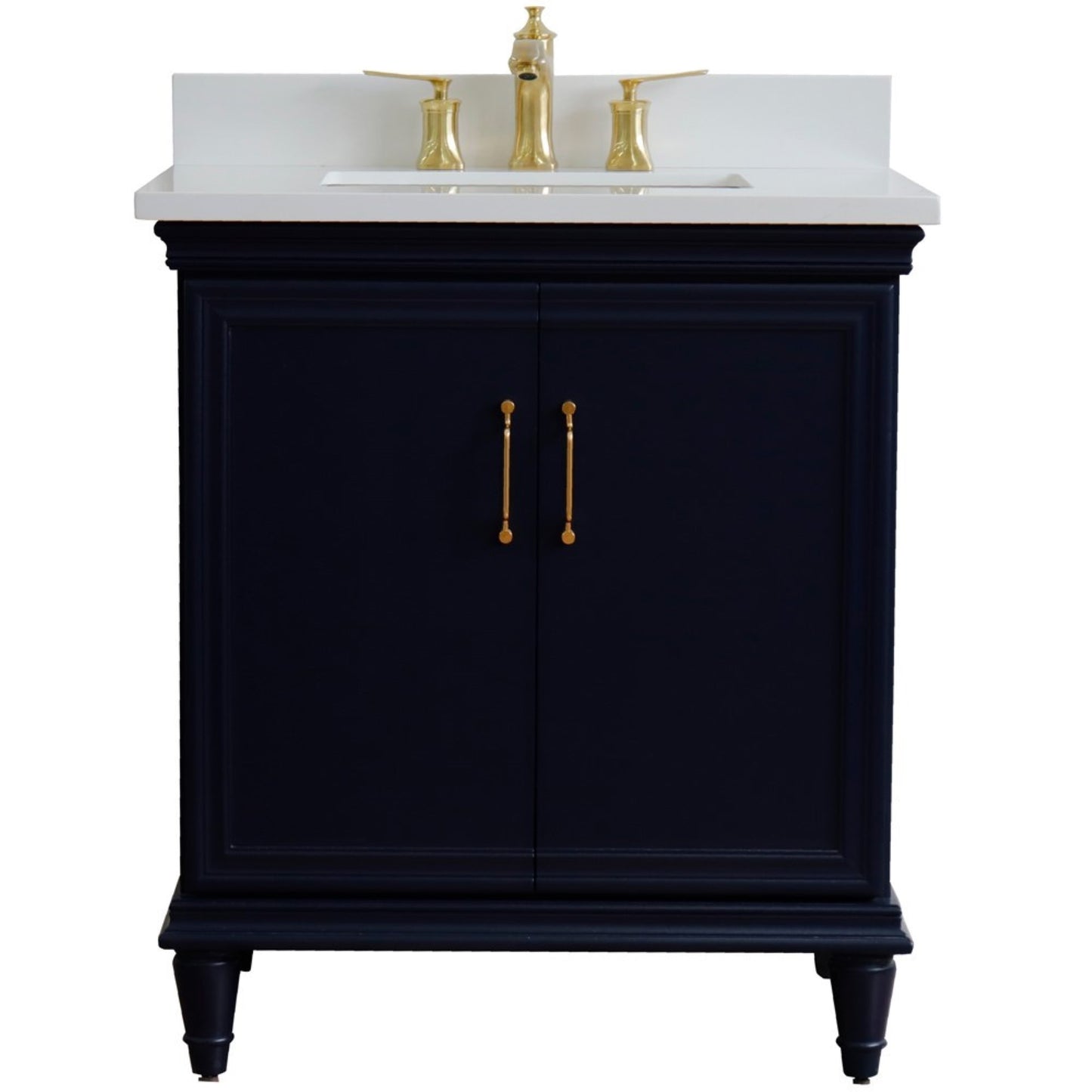 31" Single vanity in Blue finish with White engineered stone and rectangle sink