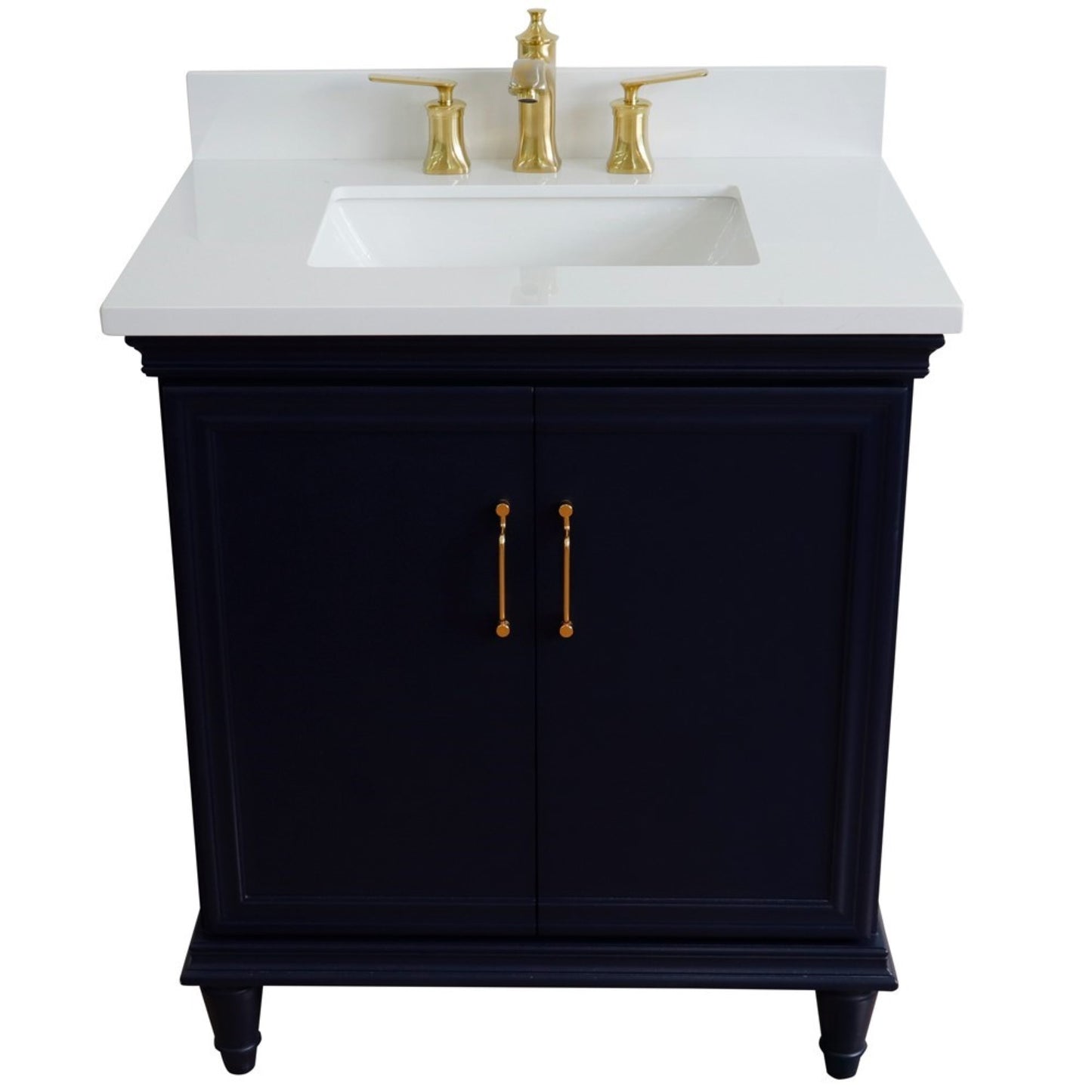 31" Single vanity in Blue finish with White engineered stone and rectangle sink