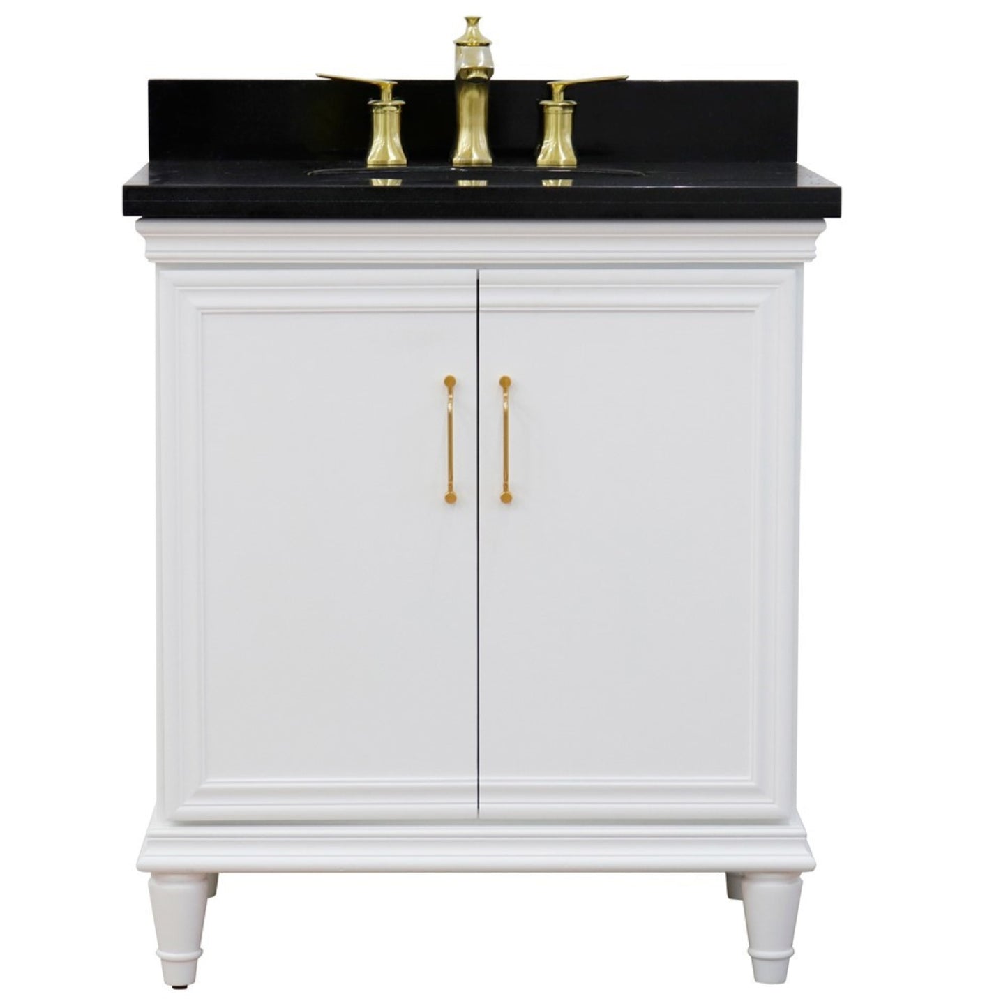 31" Single vanity in White finish with Black galaxy and oval sink