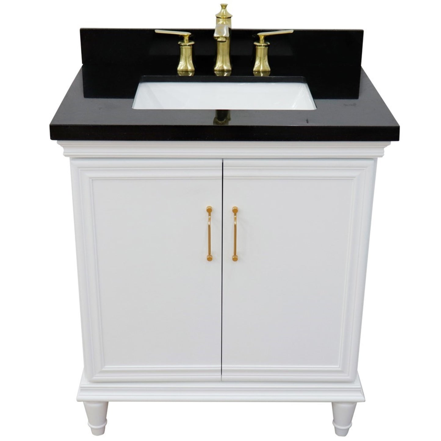 31" Single vanity in White finish with Black galaxy and rectangle sink