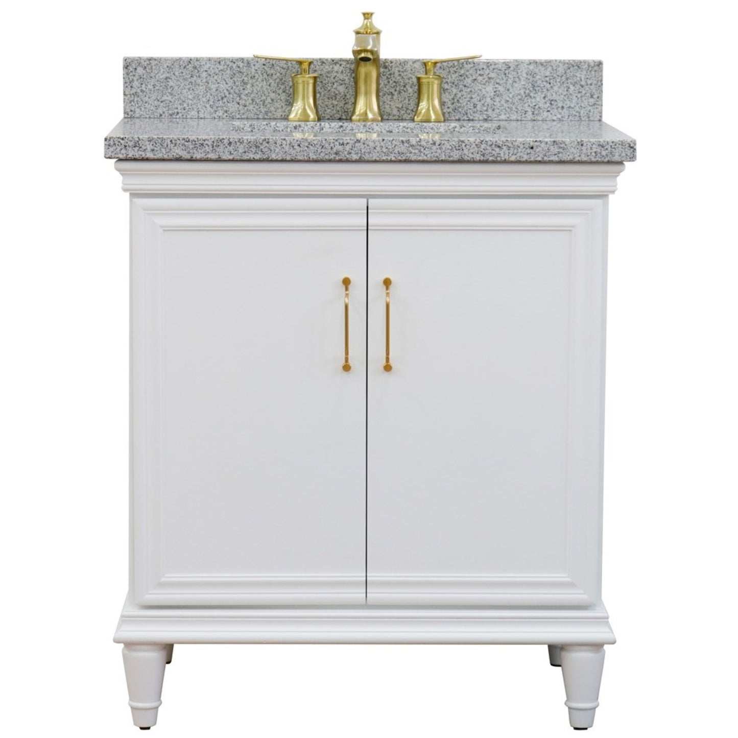 31" Single vanity in White finish with Gray granite and rectangle sink