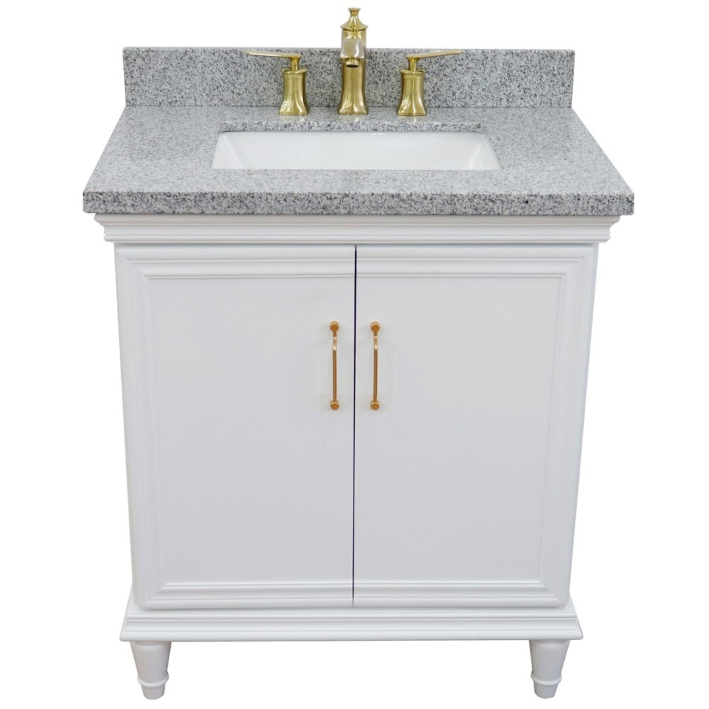 31" Single vanity in White finish with Gray granite and rectangle sink
