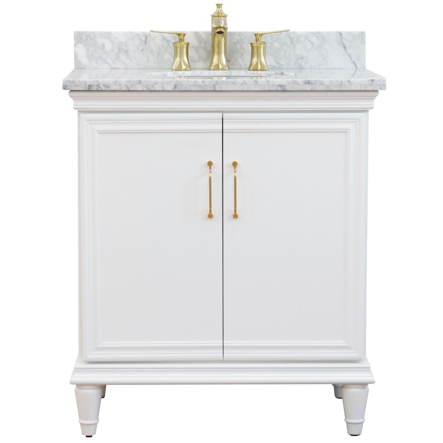 31" Single vanity in White finish with White Carrara and oval sink