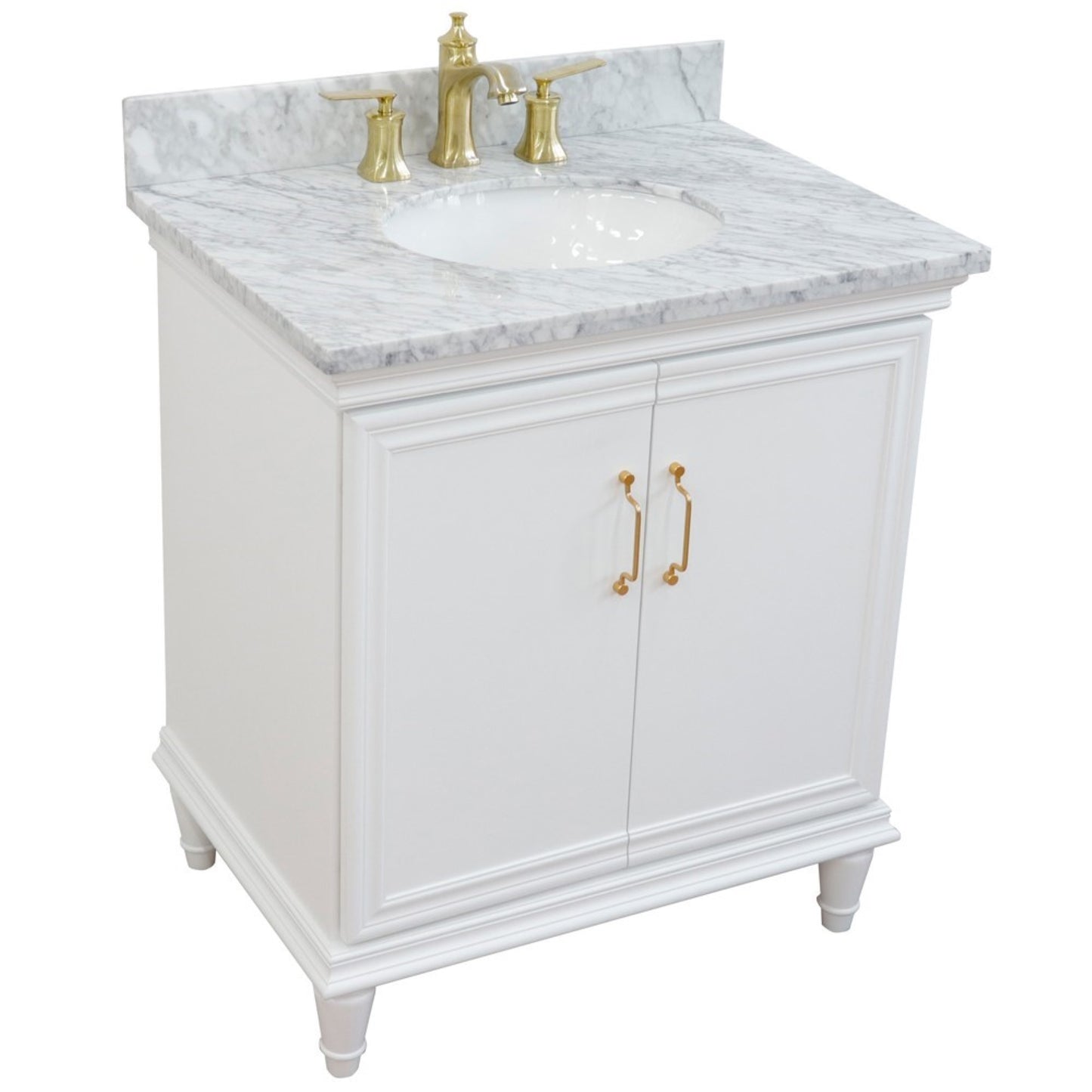 31" Single vanity in White finish with White Carrara and oval sink