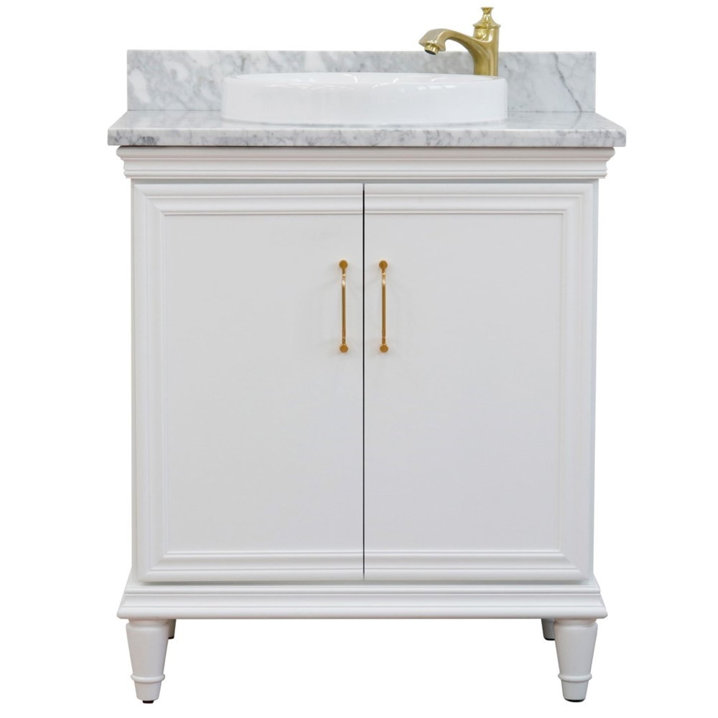 31" Single vanity in White finish with White Carrara and round sink