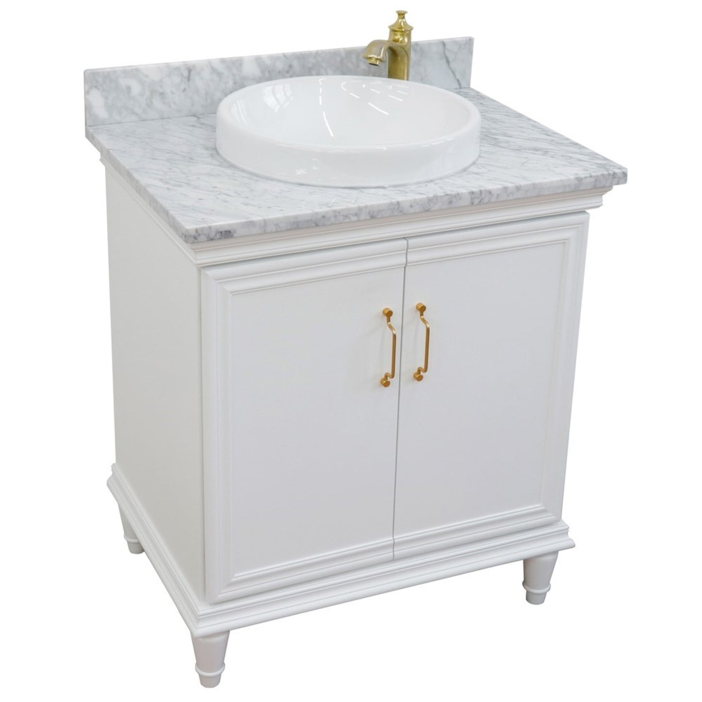 31" Single vanity in White finish with White Carrara and round sink