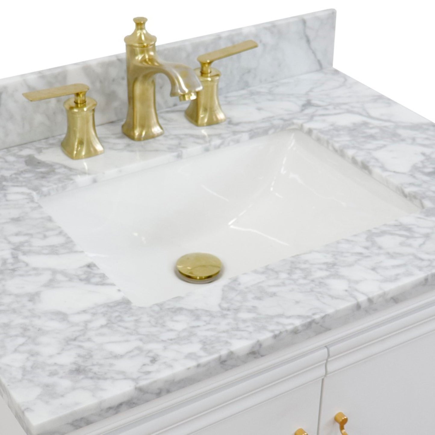 31" Single vanity in White finish with White Carrara and rectangle sink