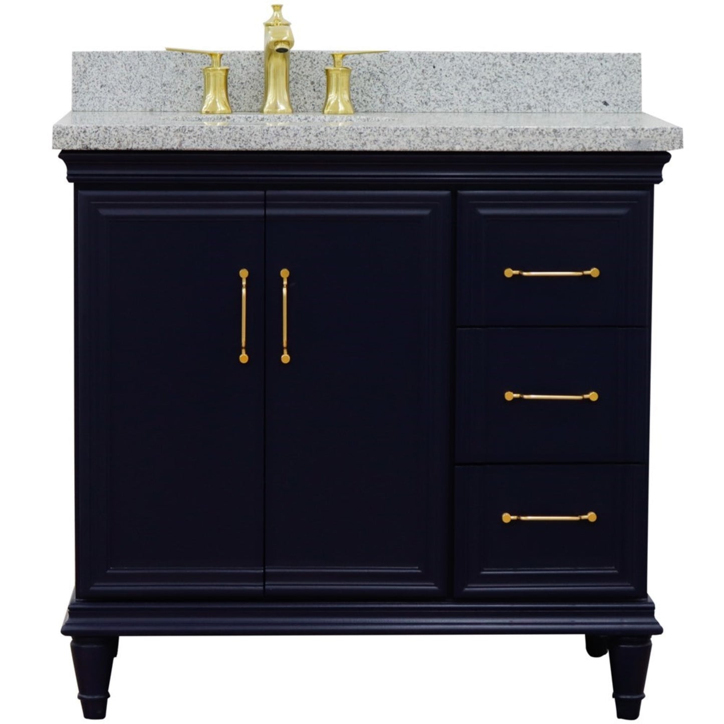 37" Single vanity in Blue finish with Gray granite and oval sink Left door/Left sink