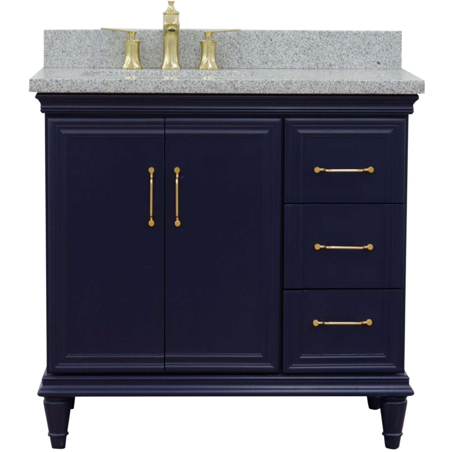 37" Single vanity in Blue finish with Gray granite and rectangle sink Left door/Left sink