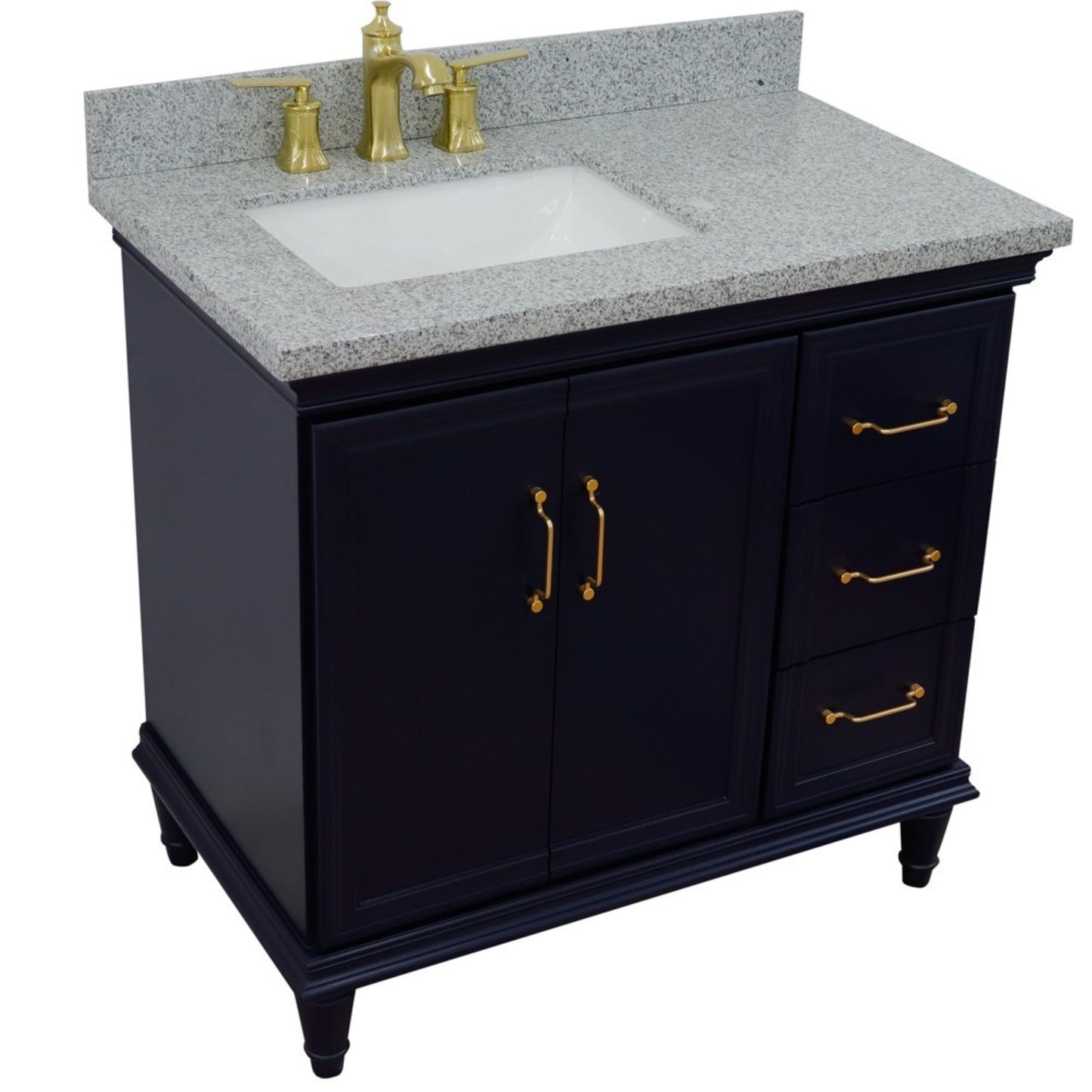 37" Single vanity in Blue finish with Gray granite and rectangle sink Left door/Left sink