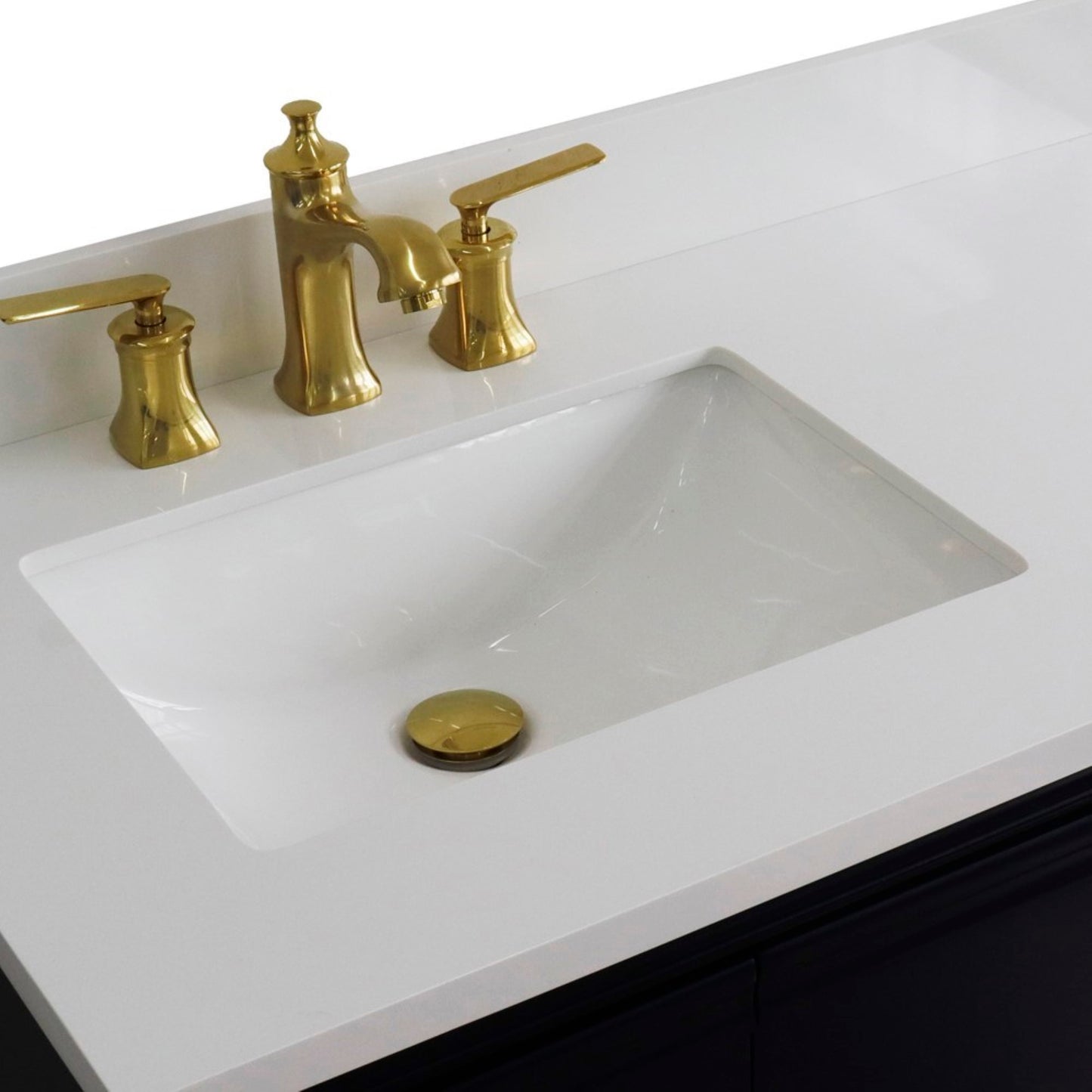 37" Single vanity in Blue finish with White engineered stone and rectangle sink Left door/Left sink