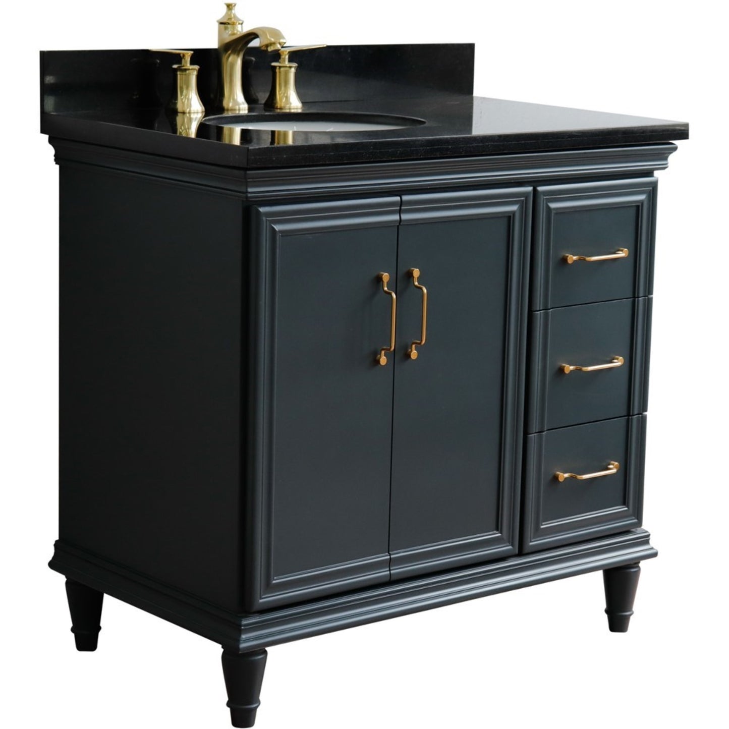 37" Single vanity in Dark Gray finish with Black galaxy and oval sink Left door/Left sink