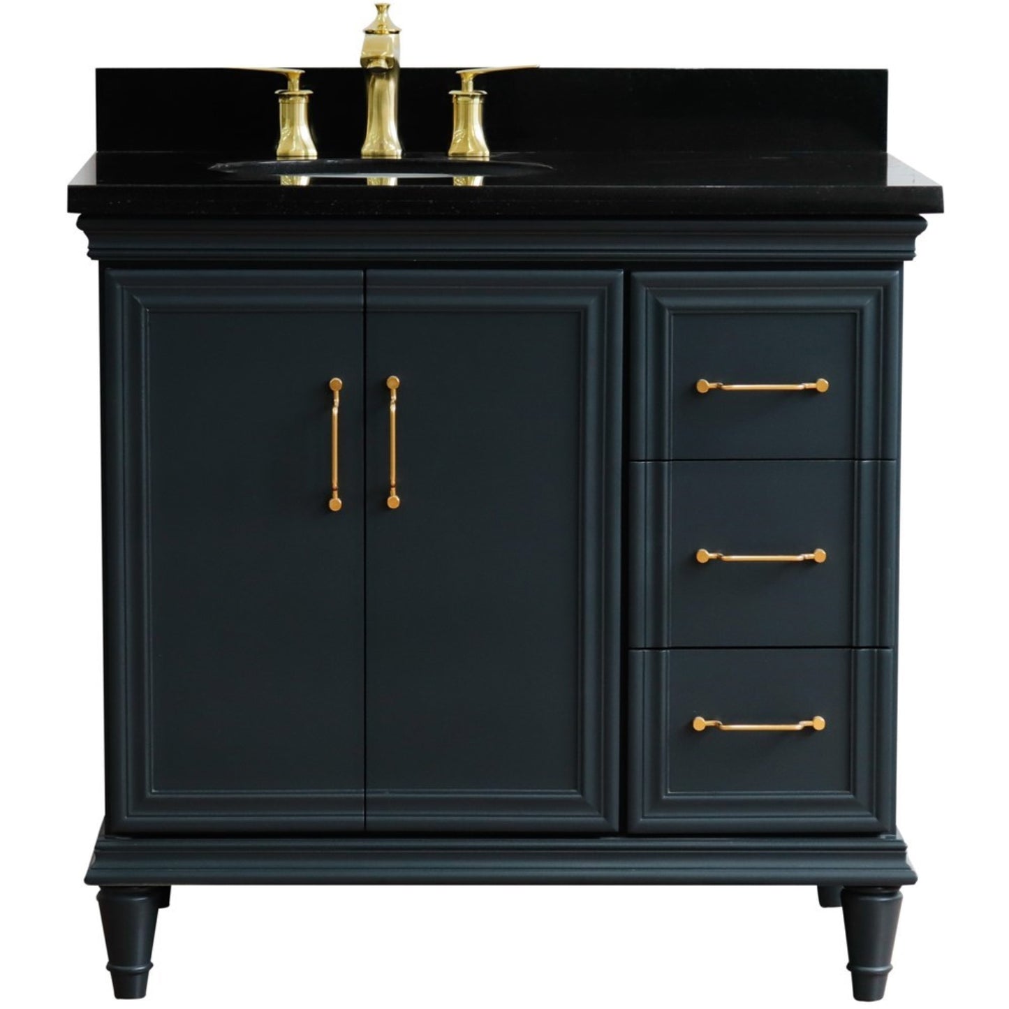 37" Single vanity in Dark Gray finish with Black galaxy and oval sink Left door/Left sink