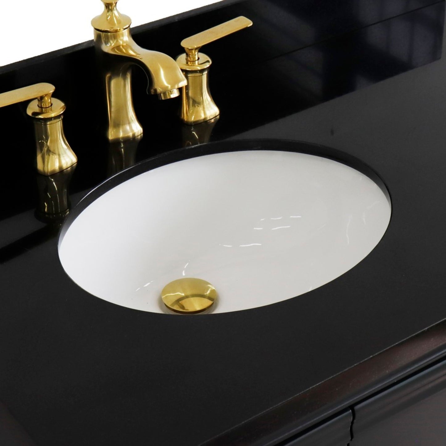 37" Single vanity in Dark Gray finish with Black galaxy and oval sink Left door/Left sink