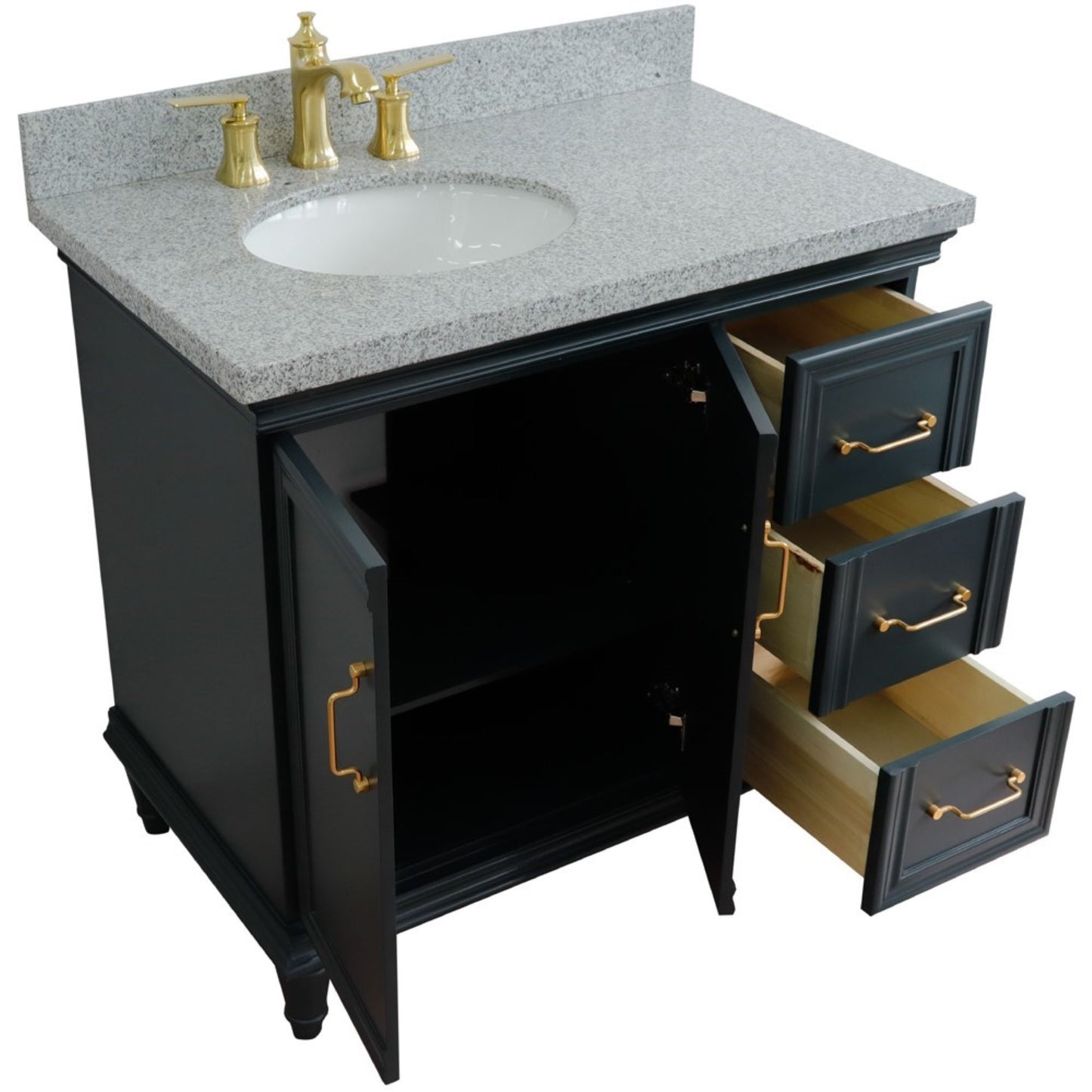 37" Single vanity in Dark Gray finish with Gray granite and oval sink Left door/Left sink