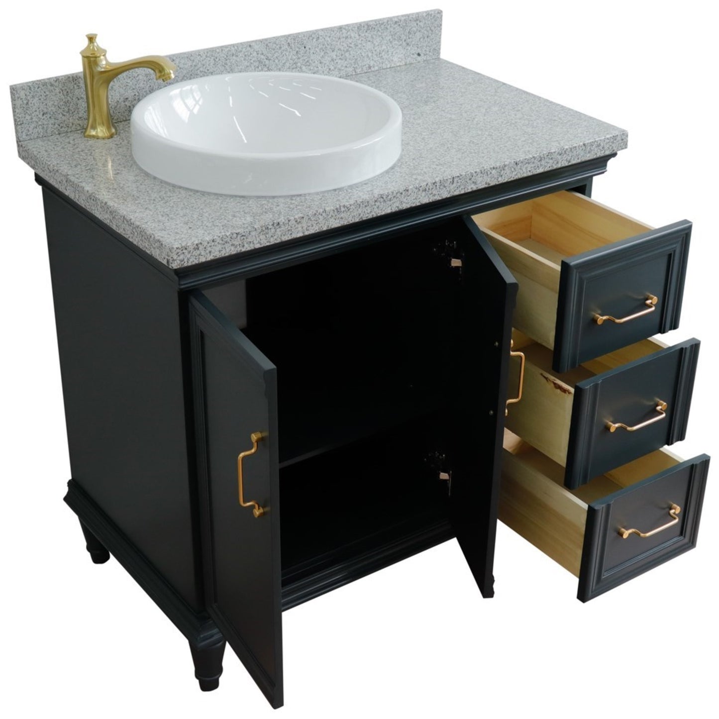 37" Single vanity in Dark Gray finish with Gray granite and round sink Left door/Left sink