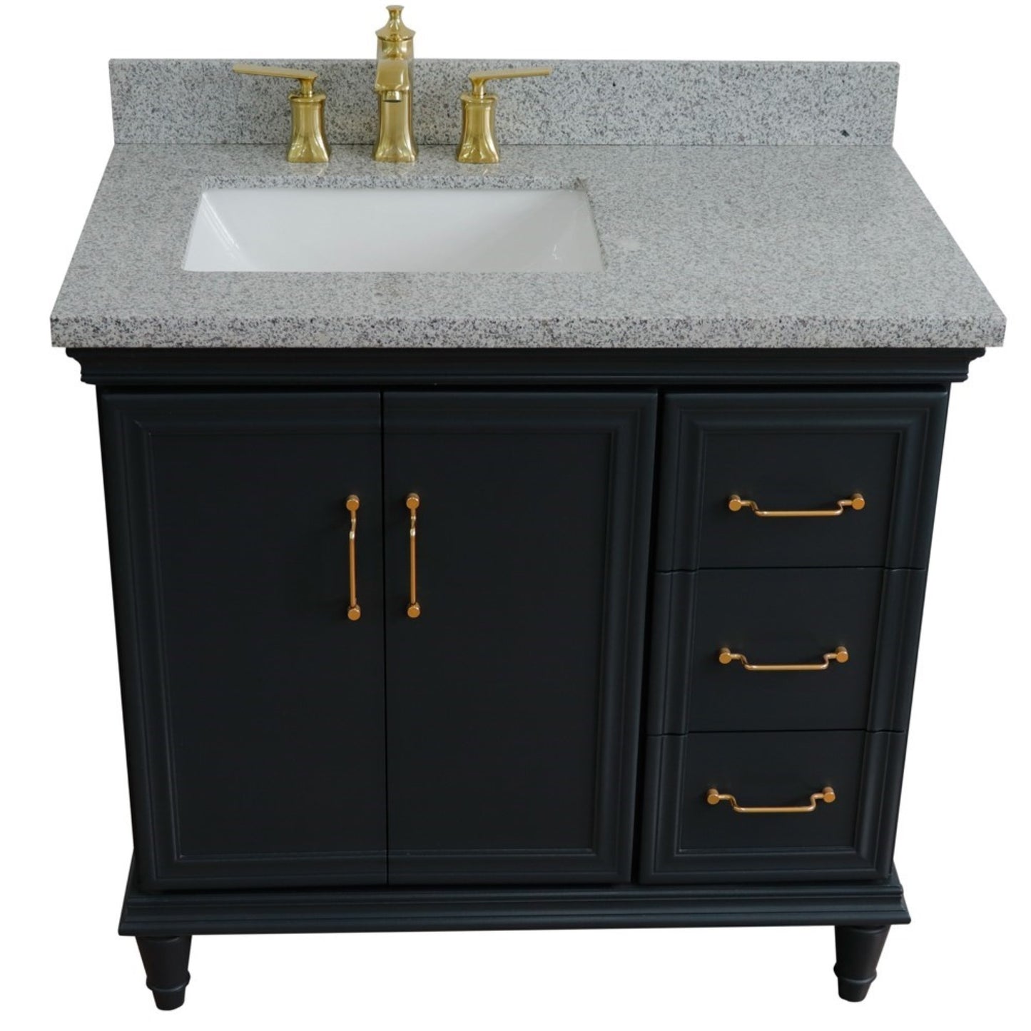 37" Single vanity in Dark Gray finish with Gray granite and rectangle sink Left door/Left sink