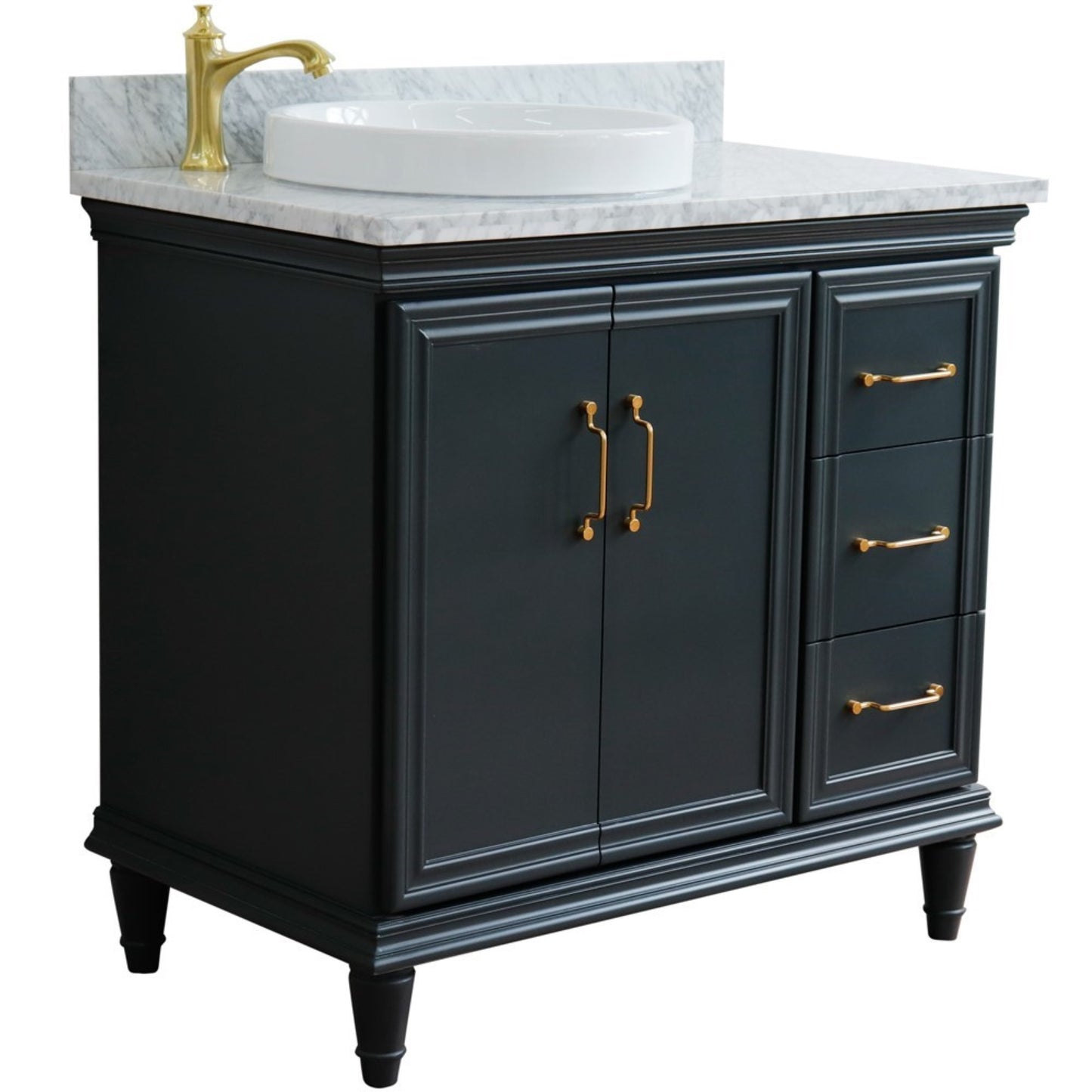 37" Single vanity in Dark Gray finish with White Carrara and round sink Left door/Left sink