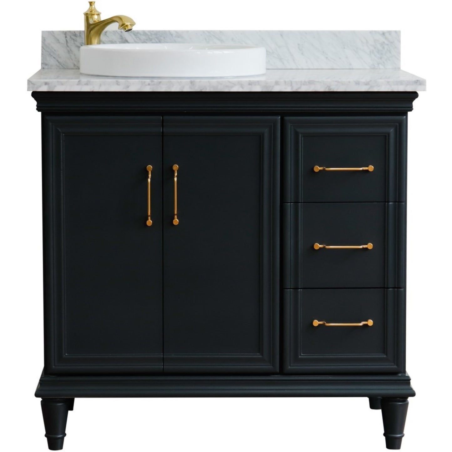 37" Single vanity in Dark Gray finish with White Carrara and round sink Left door/Left sink