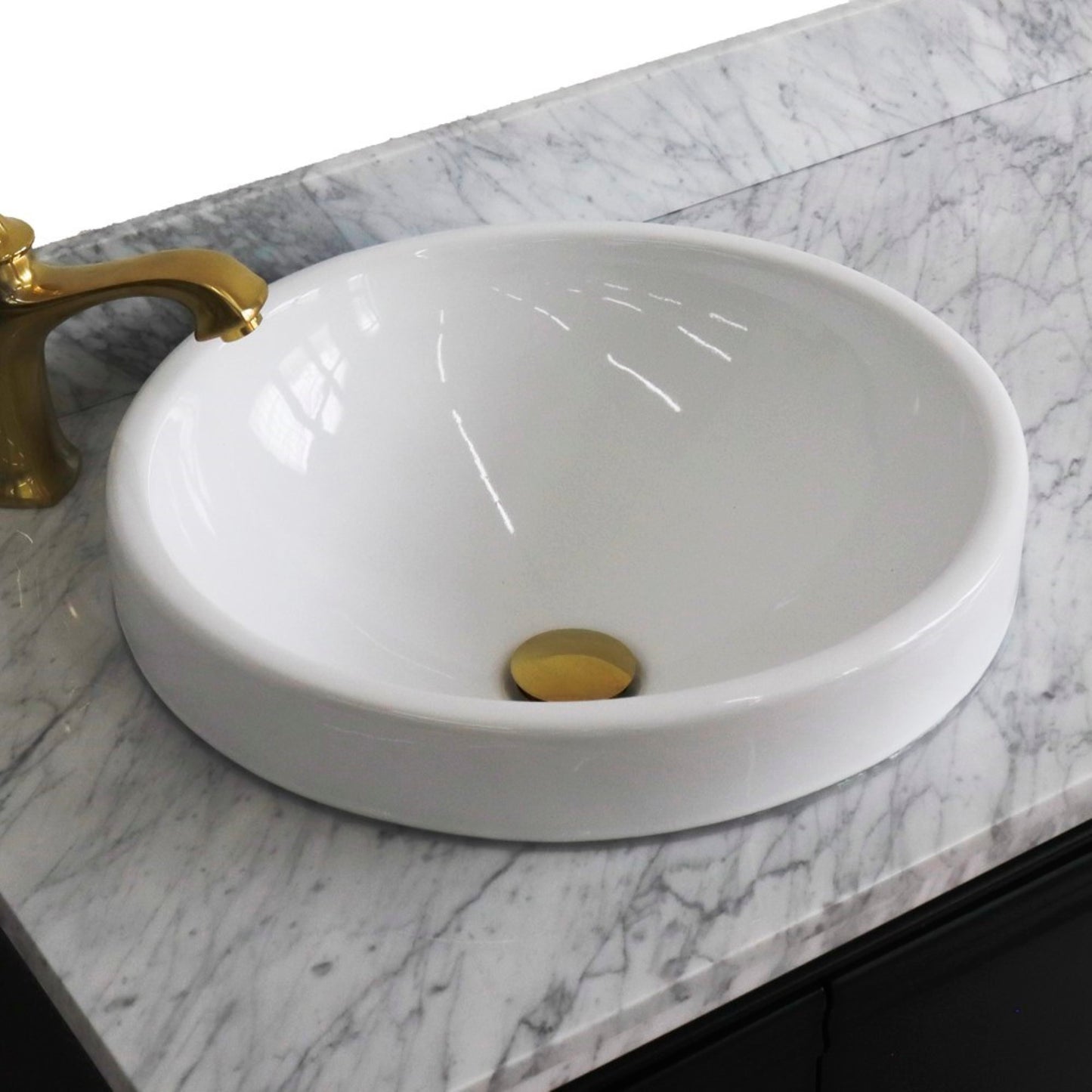 37" Single vanity in Dark Gray finish with White Carrara and round sink Left door/Left sink