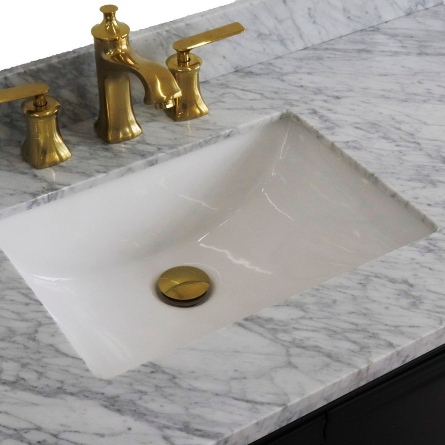 37" Single vanity in Dark Gray finish with White Carrara and rectangle sink Left door/Left sink