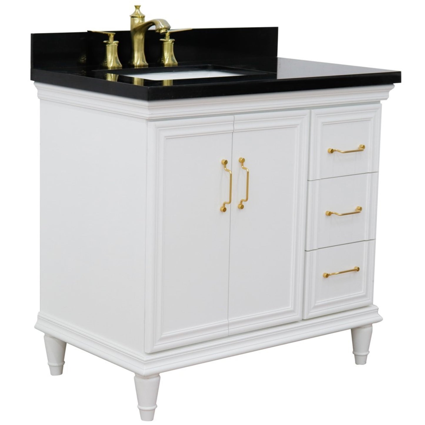 37" Single vanity in White finish with Black galaxy and rectangle sink Left door/Left sink