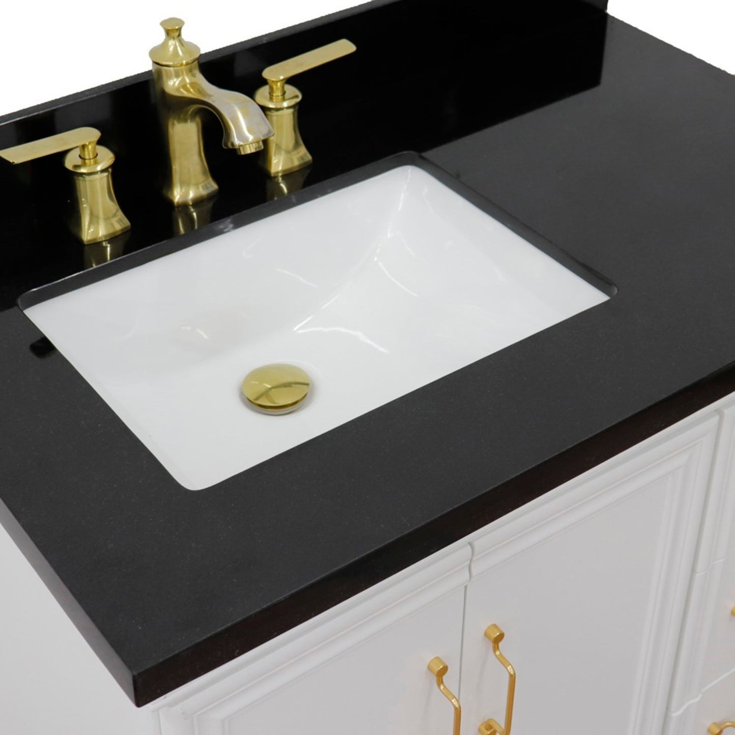37" Single vanity in White finish with Black galaxy and rectangle sink Left door/Left sink
