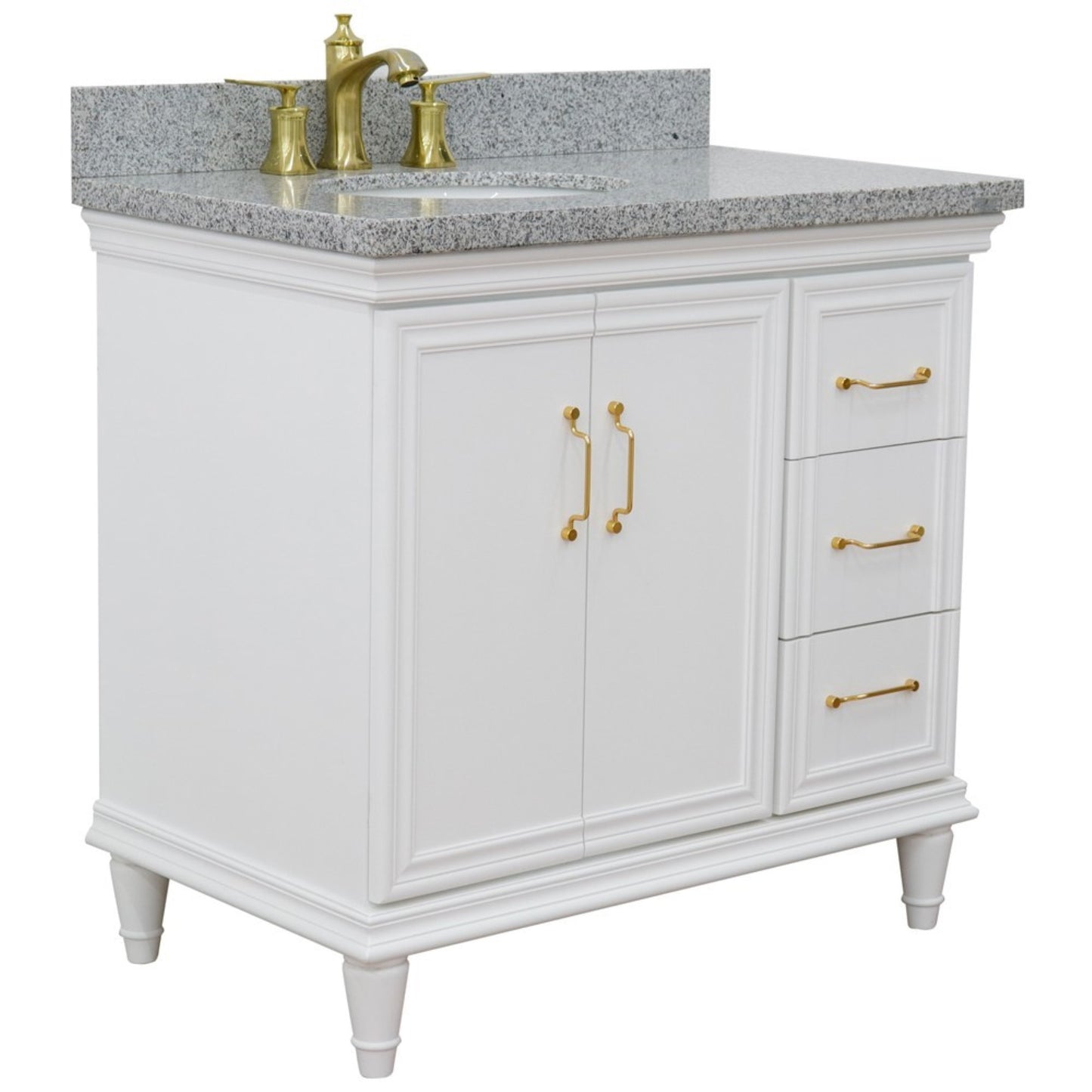 37" Single vanity in White finish with Gray granite and oval sink Left door/Left sink