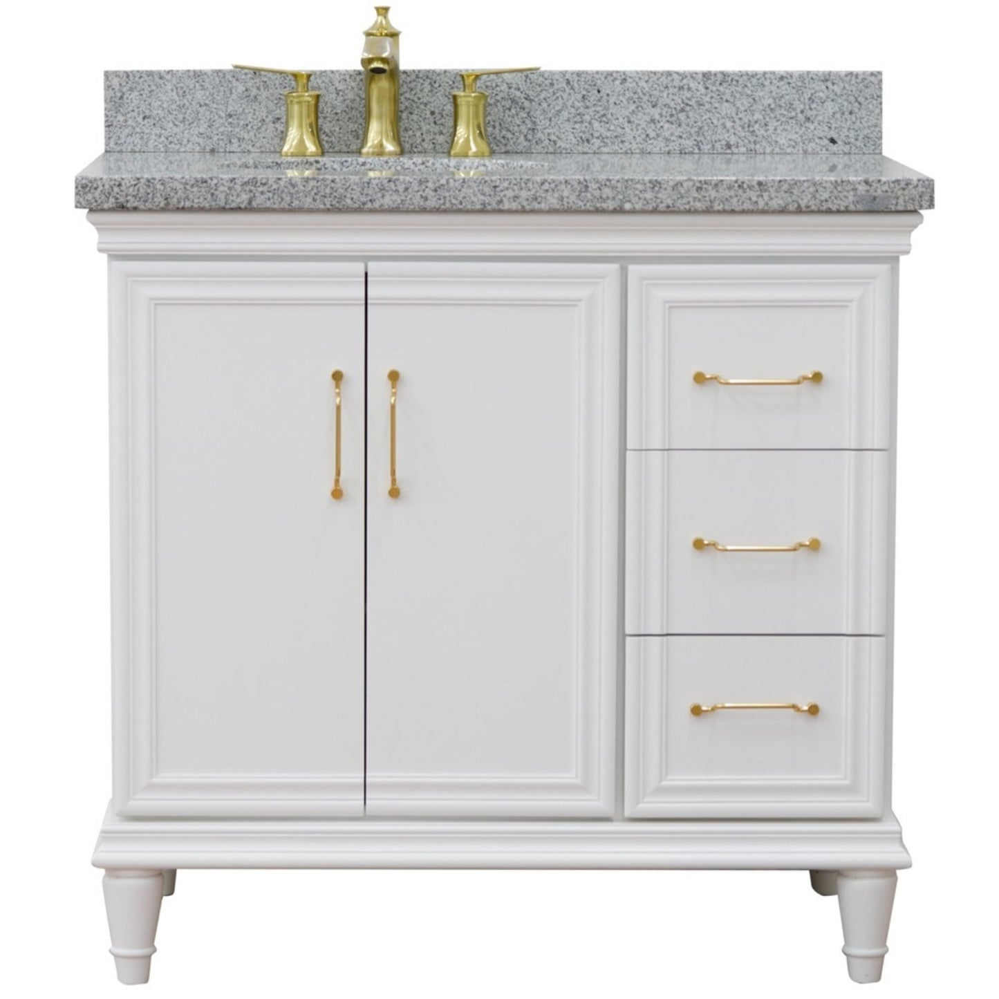 37" Single vanity in White finish with Gray granite and oval sink Left door/Left sink