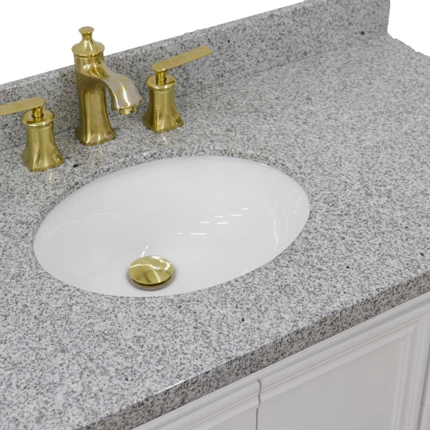 37" Single vanity in White finish with Gray granite and oval sink Left door/Left sink