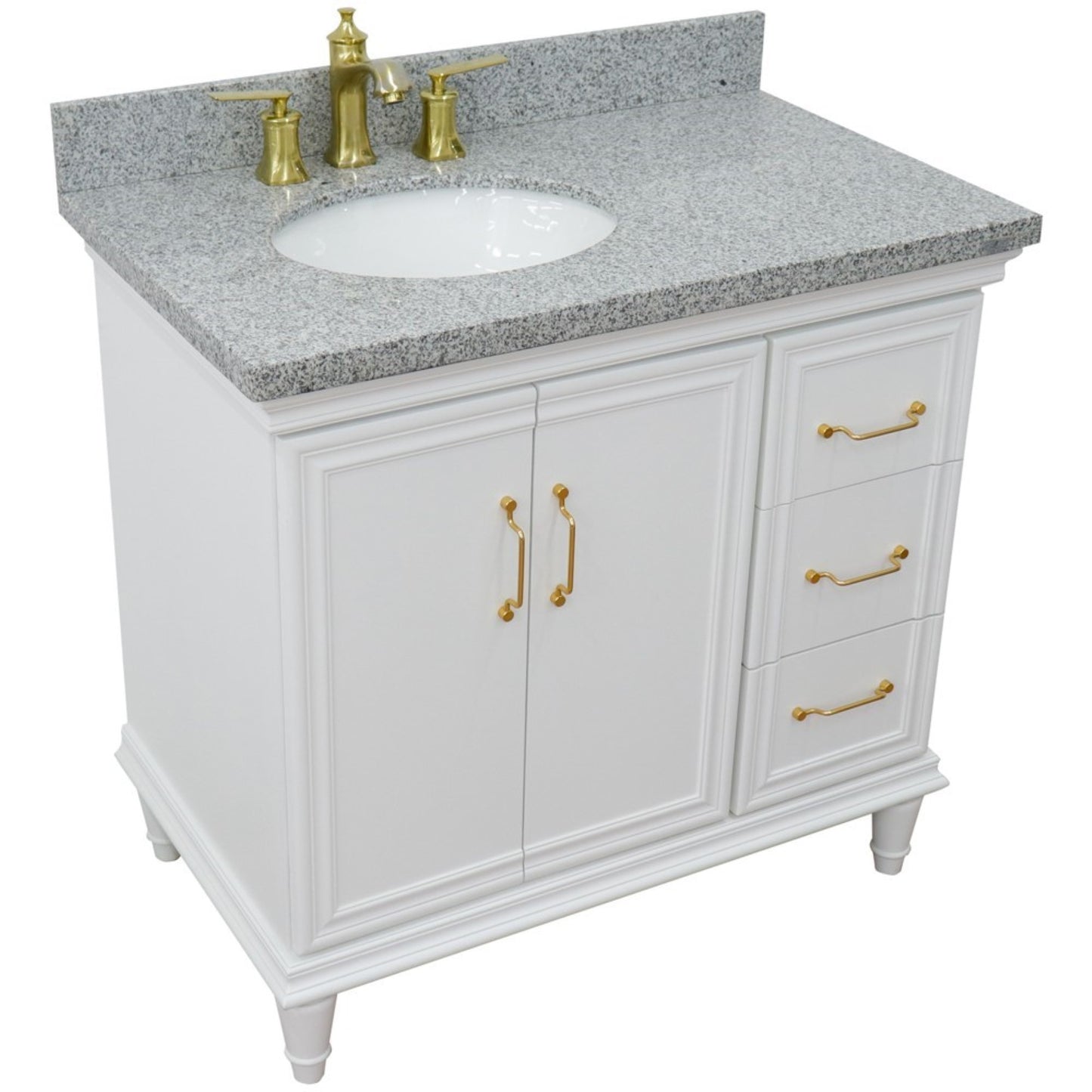37" Single vanity in White finish with Gray granite and oval sink Left door/Left sink