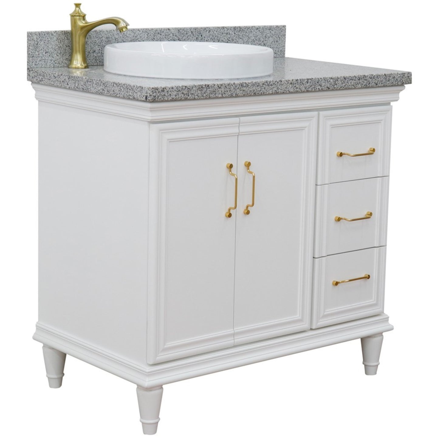37" Single vanity in White finish with Gray granite and round sink Left door/Left sink