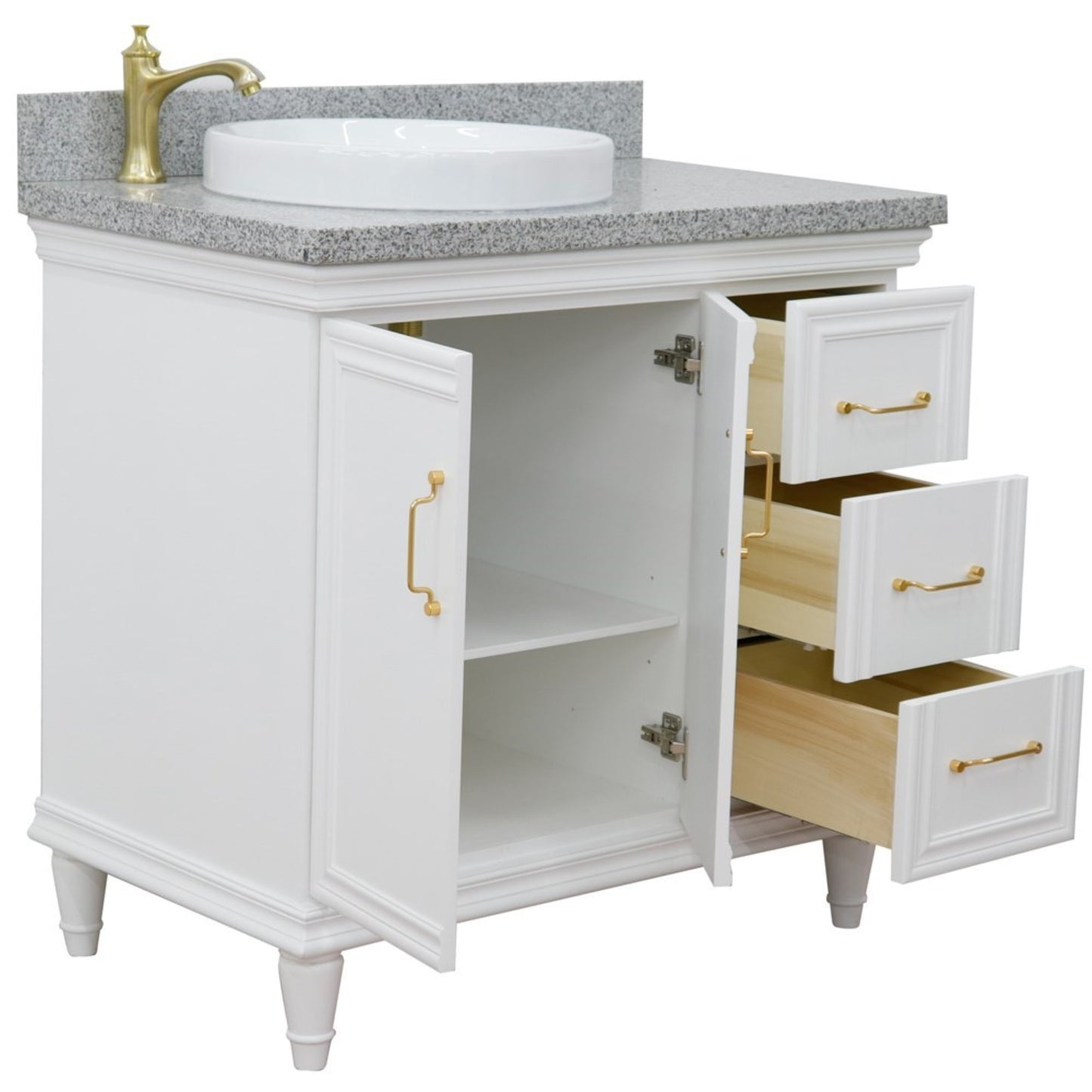 37" Single vanity in White finish with Gray granite and round sink Left door/Left sink