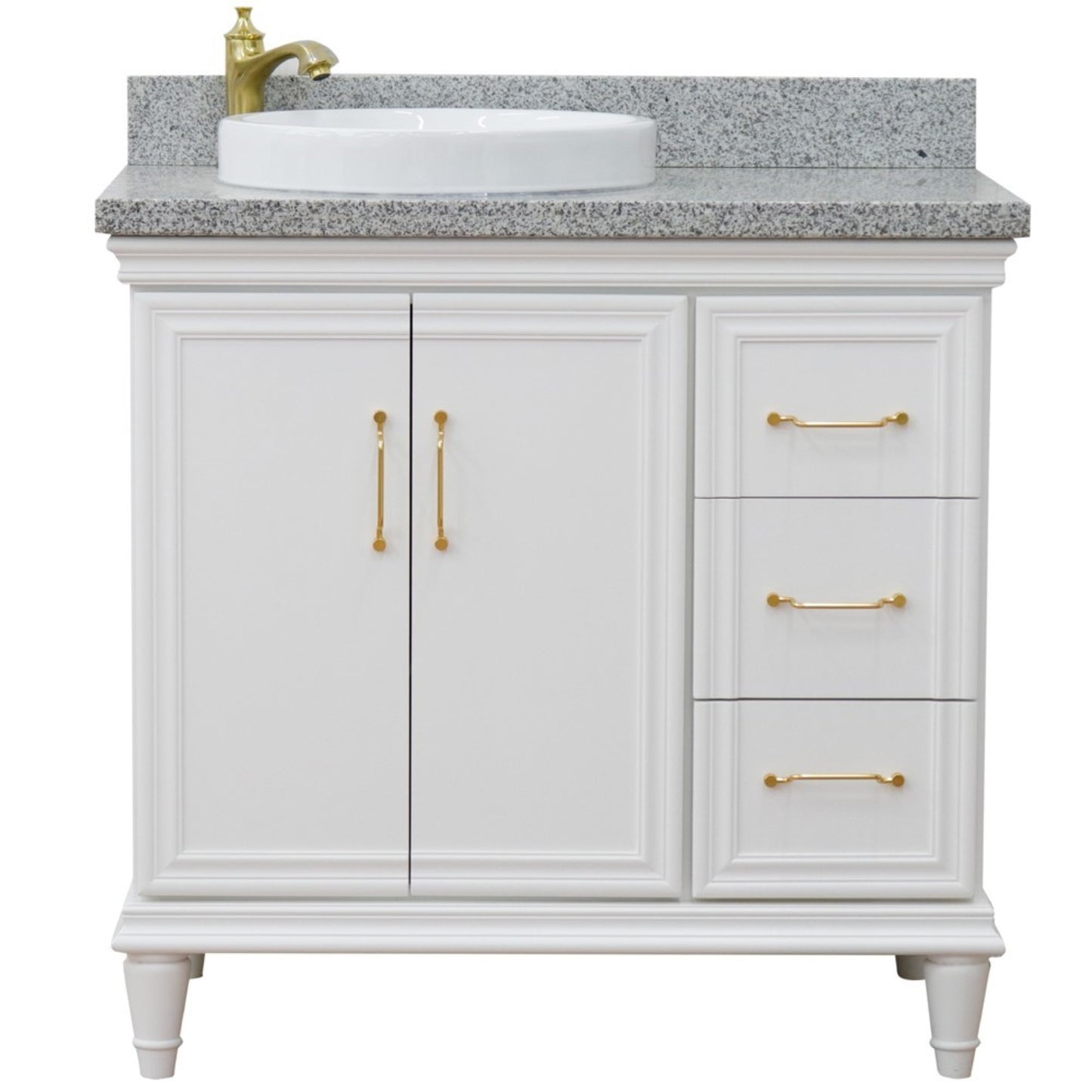 37" Single vanity in White finish with Gray granite and round sink Left door/Left sink
