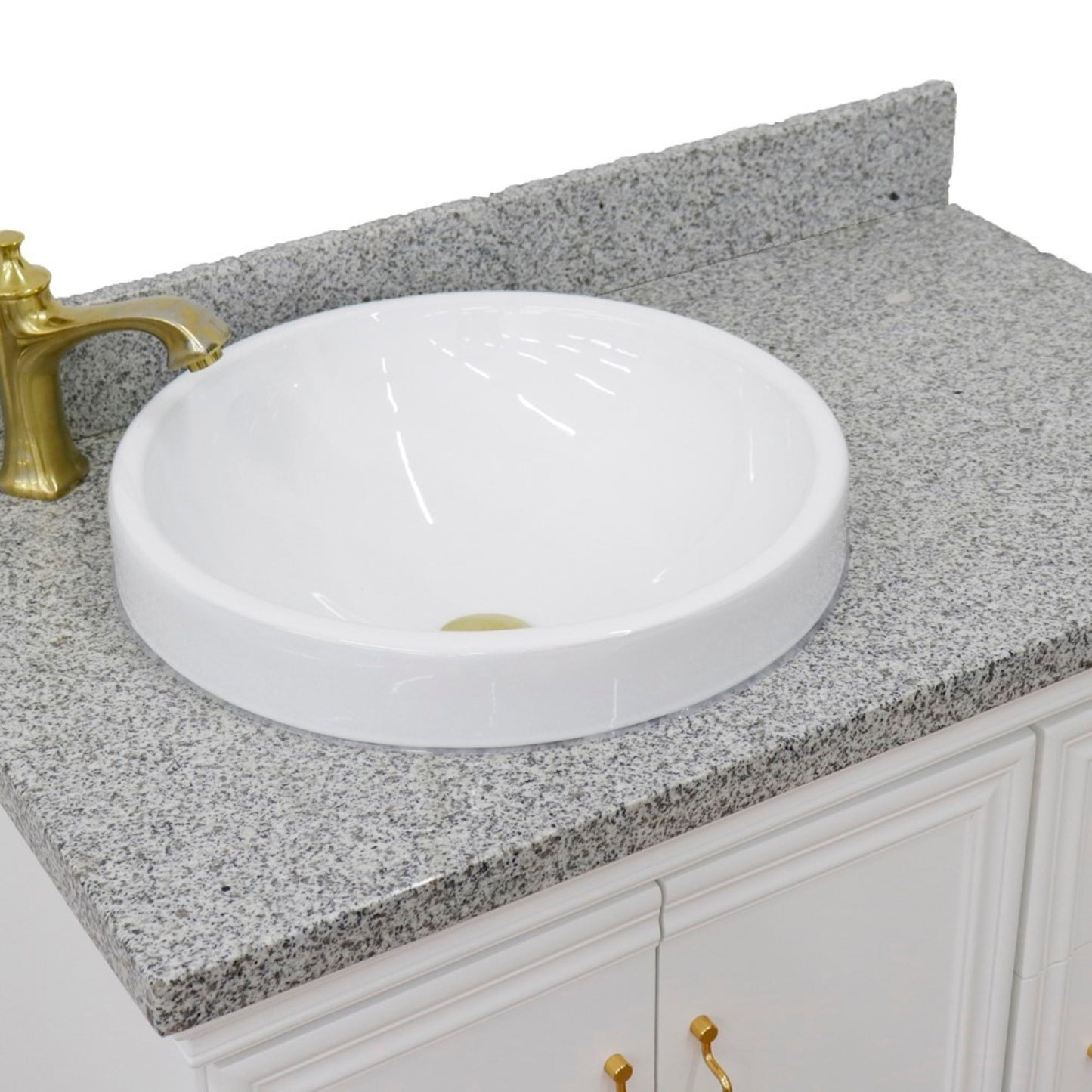 37" Single vanity in White finish with Gray granite and round sink Left door/Left sink