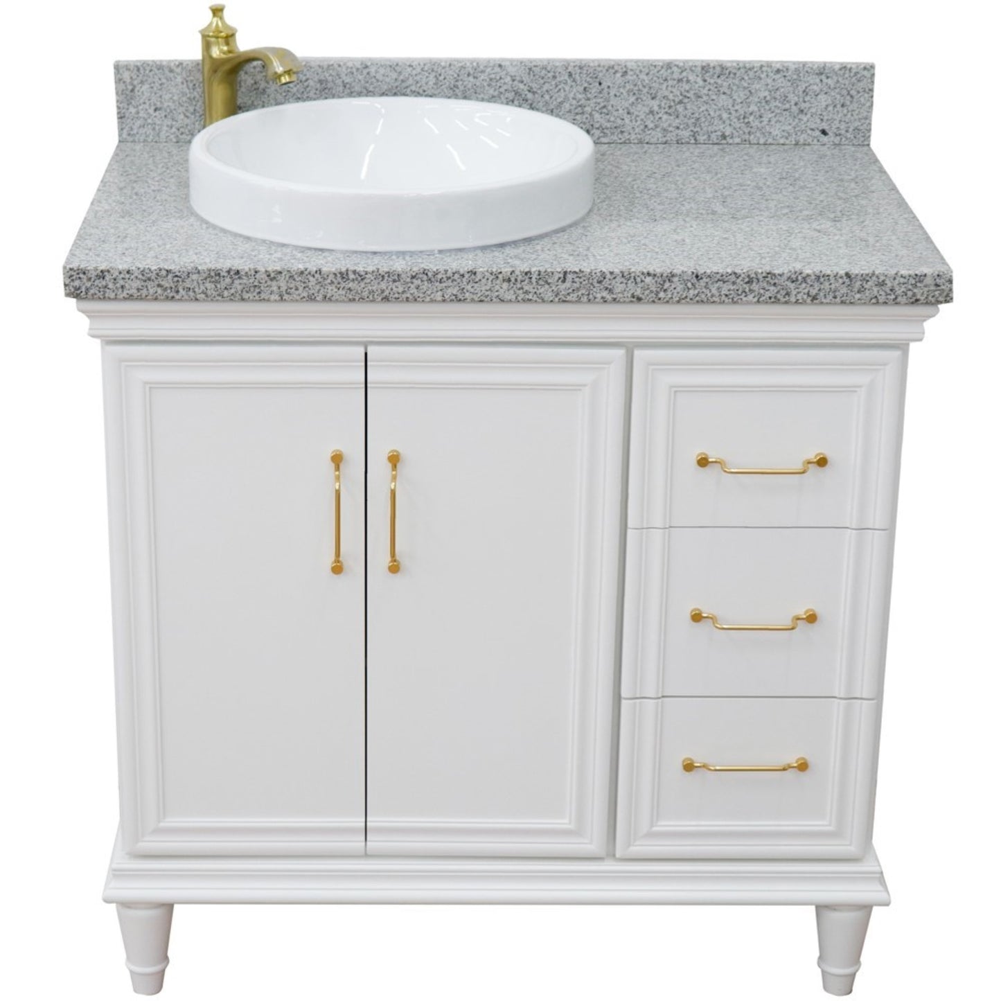 37" Single vanity in White finish with Gray granite and round sink Left door/Left sink