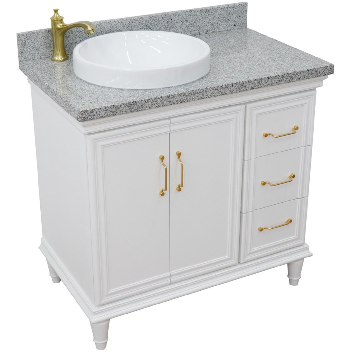37" Single vanity in White finish with Gray granite and round sink Left door/Left sink