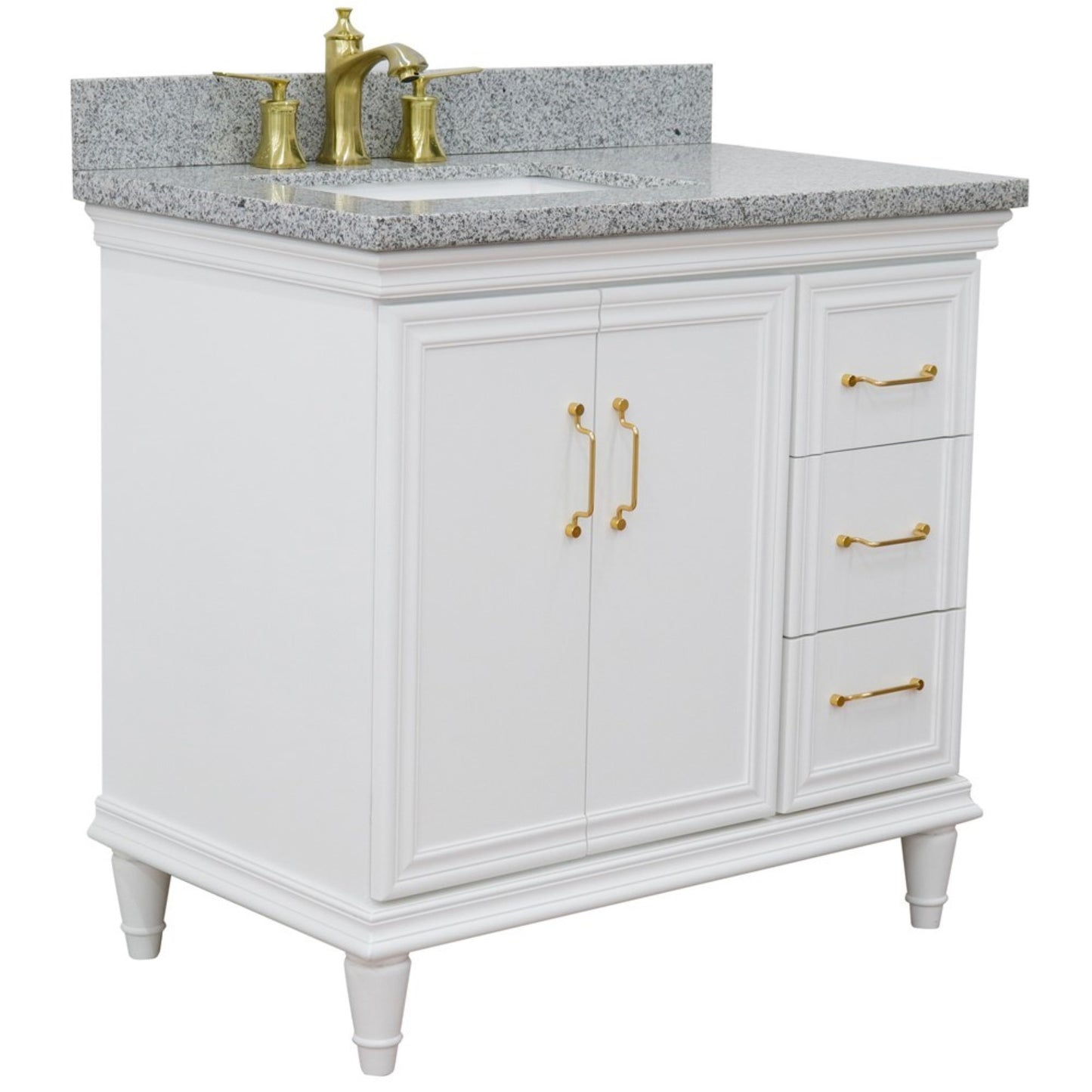 37" Single vanity in White finish with Gray granite and rectangle sink Left door/Left sink