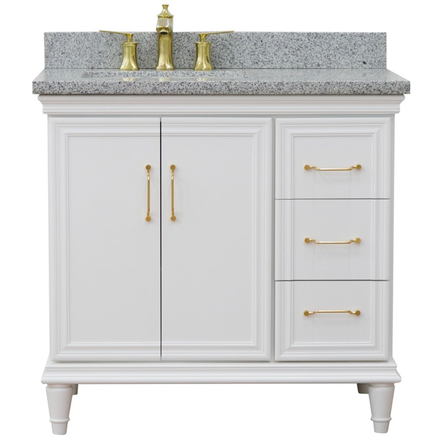37" Single vanity in White finish with Gray granite and rectangle sink Left door/Left sink