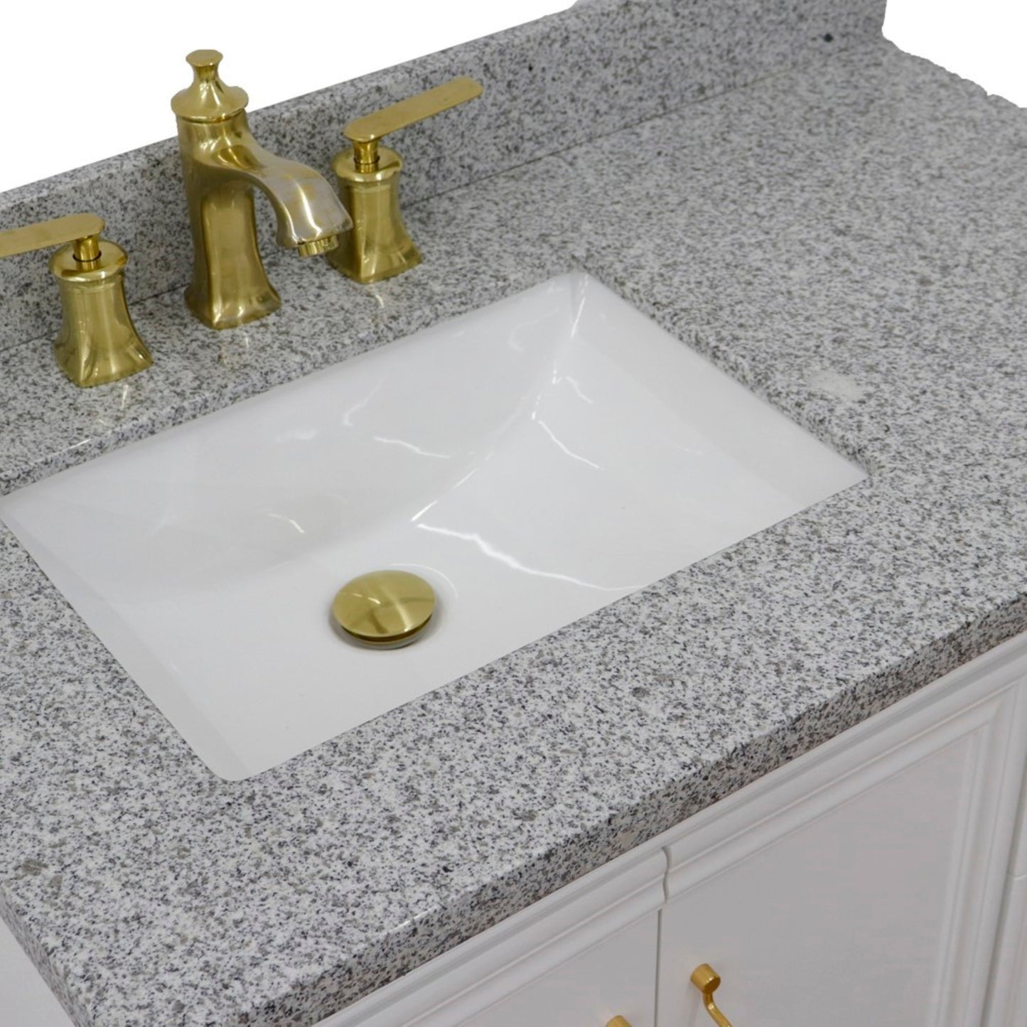 37" Single vanity in White finish with Gray granite and rectangle sink Left door/Left sink