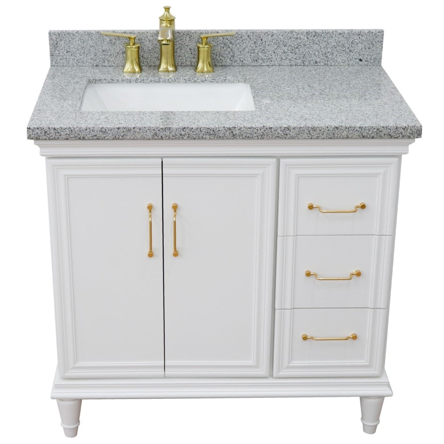 37" Single vanity in White finish with Gray granite and rectangle sink Left door/Left sink