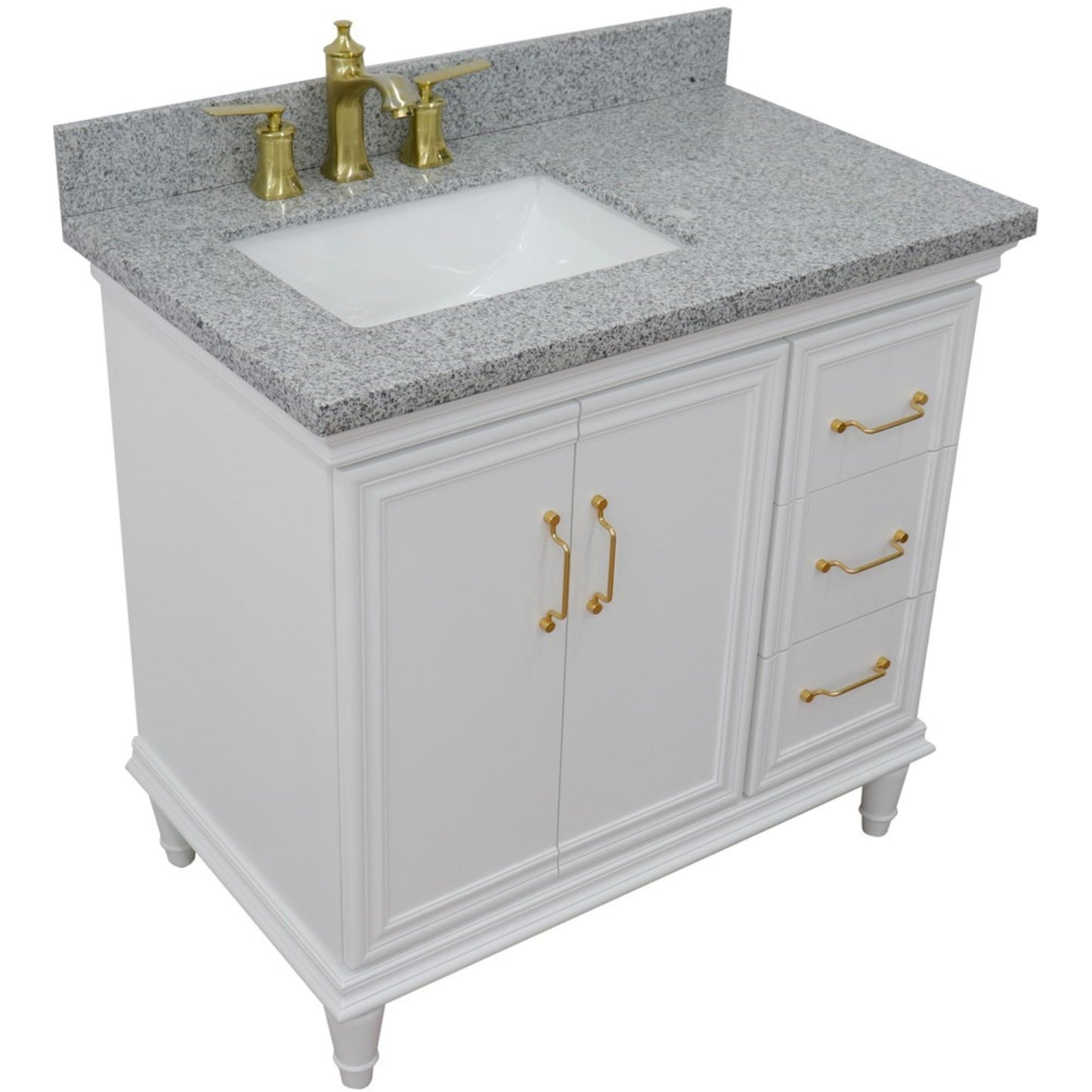 37" Single vanity in White finish with Gray granite and rectangle sink Left door/Left sink