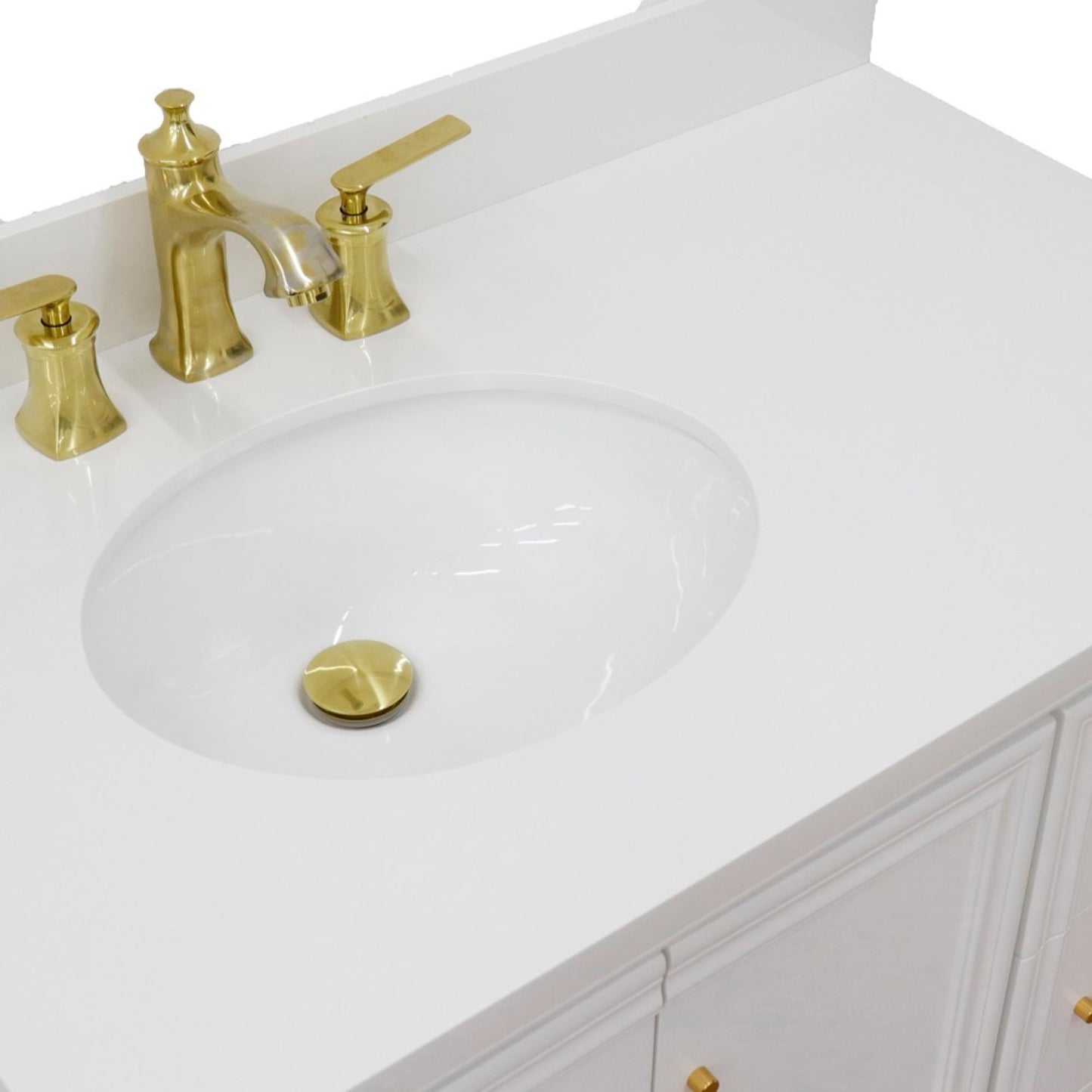 37" Single vanity in White finish with White engineered stone and oval sink Left door/Left sink